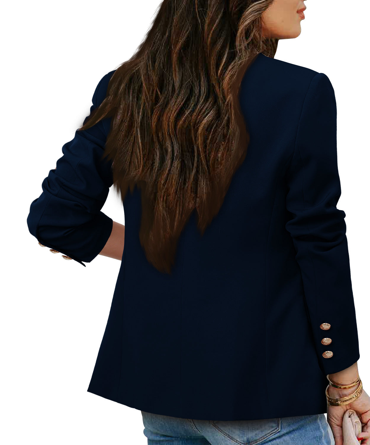 CRAZY GRID Womens Double Breasted Gold Button Business Casual Blazer
