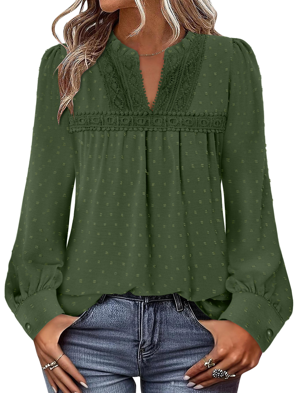 BETTE BOUTIK Womens Boho Fall Fashion Tops Long Sleeve Casual Shirts Flowy Swiss Dot Blouses