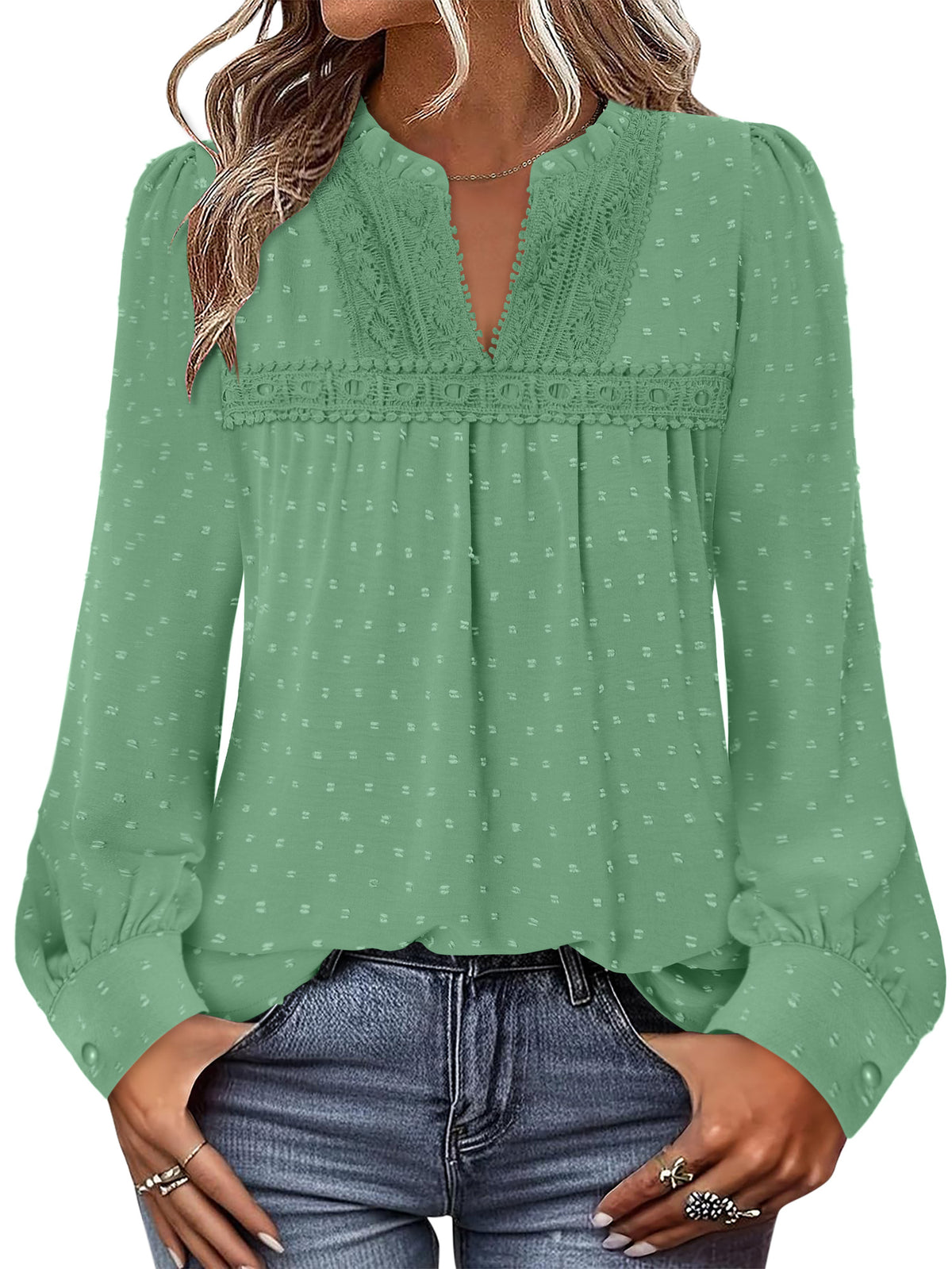 BETTE BOUTIK Womens Boho Fall Fashion Tops Long Sleeve Casual Shirts Flowy Swiss Dot Blouses
