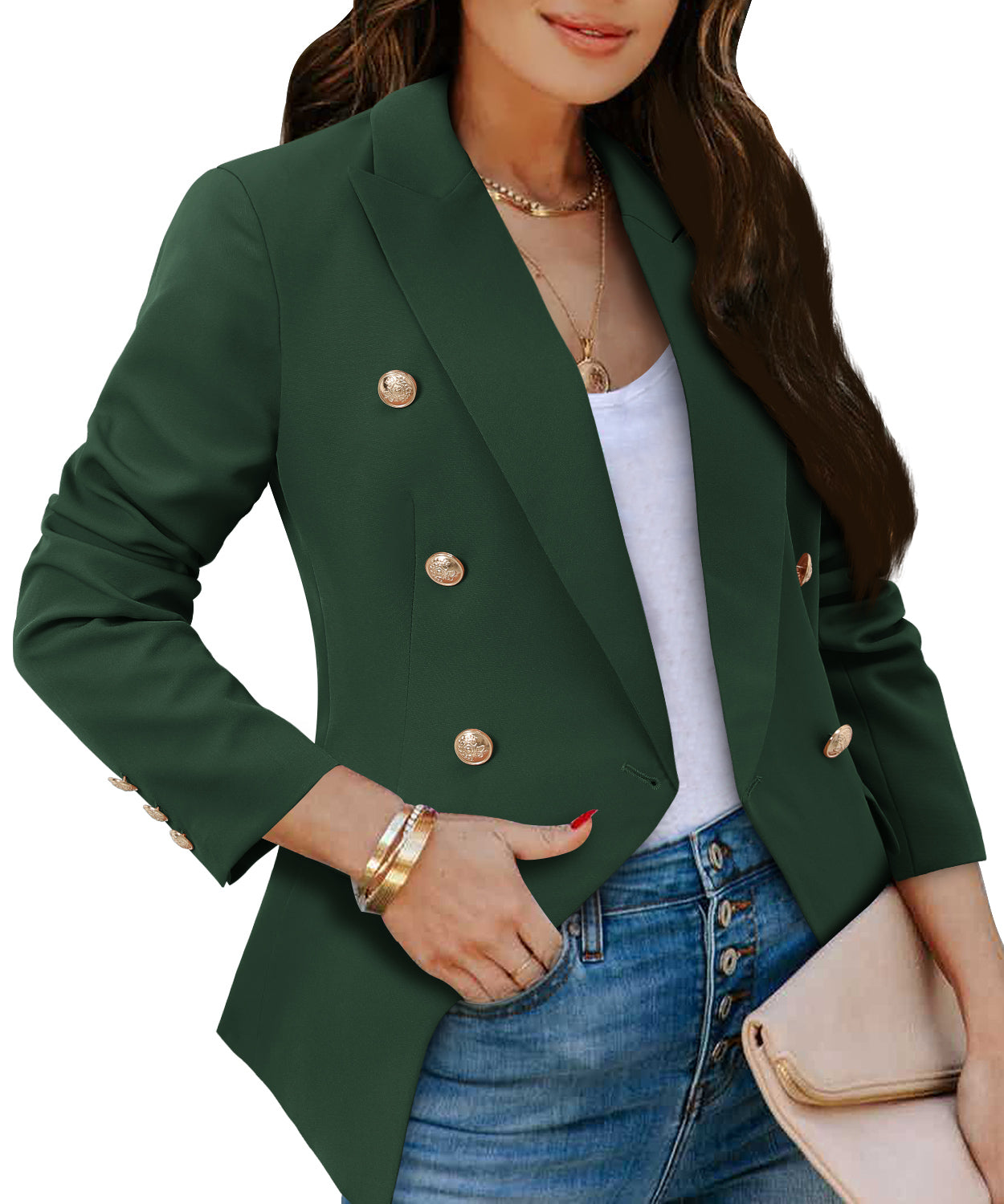CRAZY GRID Womens Double Breasted Gold Button Business Casual Blazer