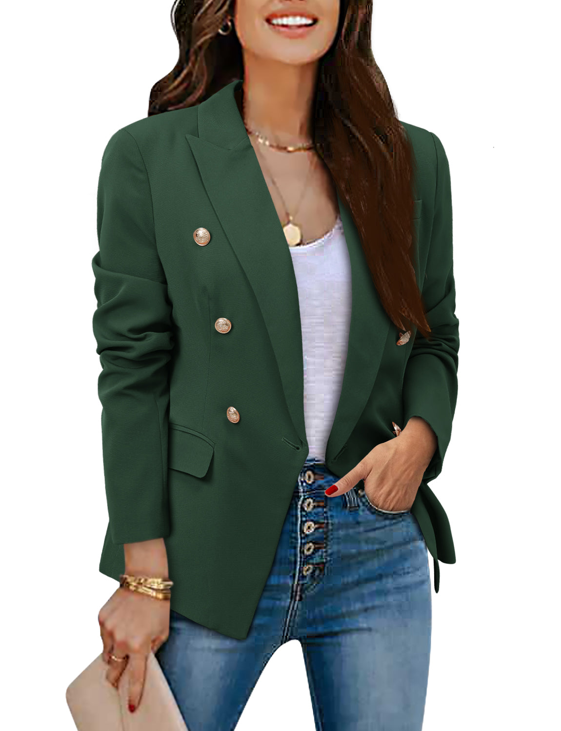 CRAZY GRID Womens Double Breasted Gold Button Business Casual Blazer