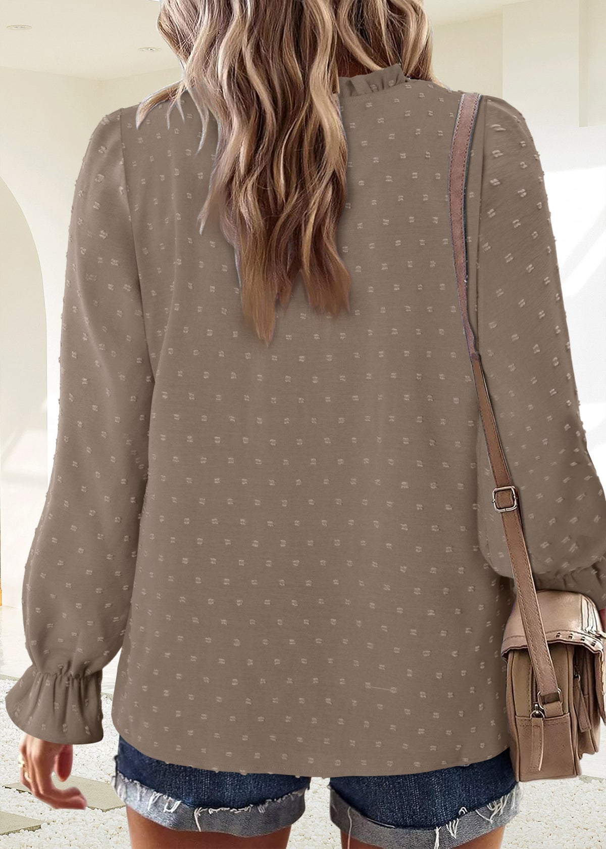 BETTE BOUTIK Womens Boho Fall Fashion Tops Long Sleeve Casual Shirts Flowy Swiss Dot Blouses