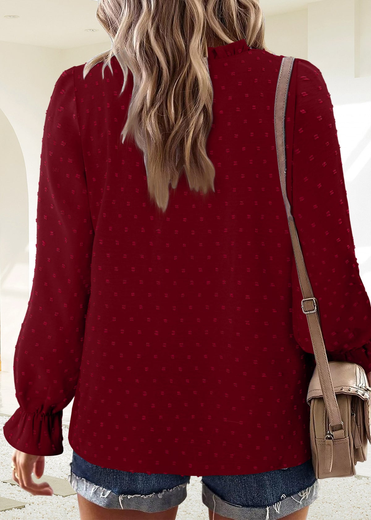 BETTE BOUTIK Womens Boho Fall Fashion Tops Long Sleeve Casual Shirts Flowy Swiss Dot Blouses