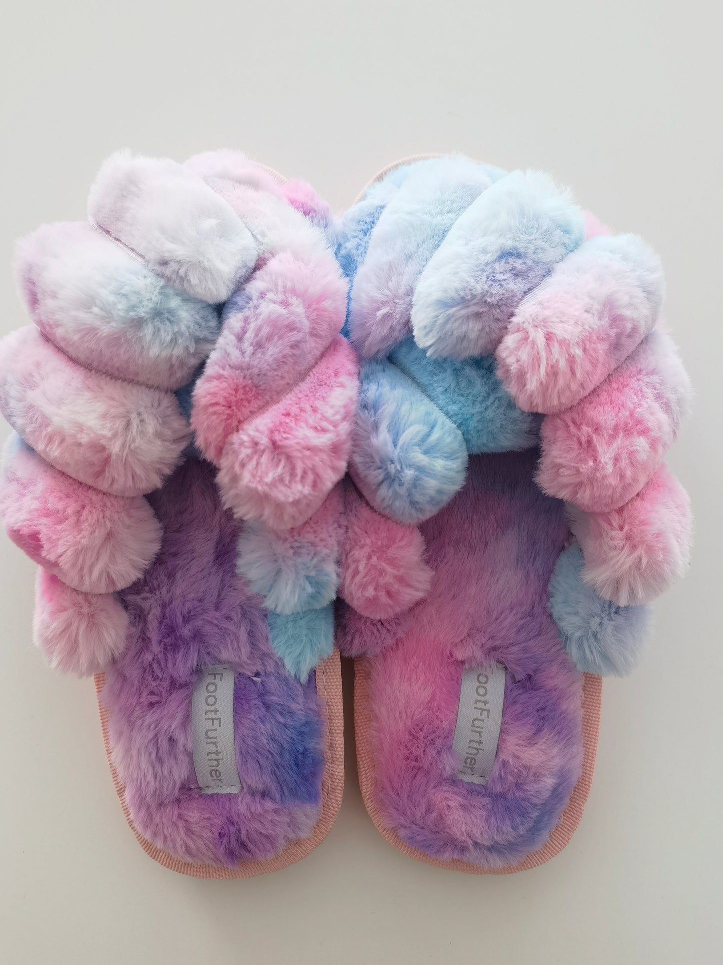 FootFurther Women's Fuzzy Slippers Cross Band Memory Foam House Slippers