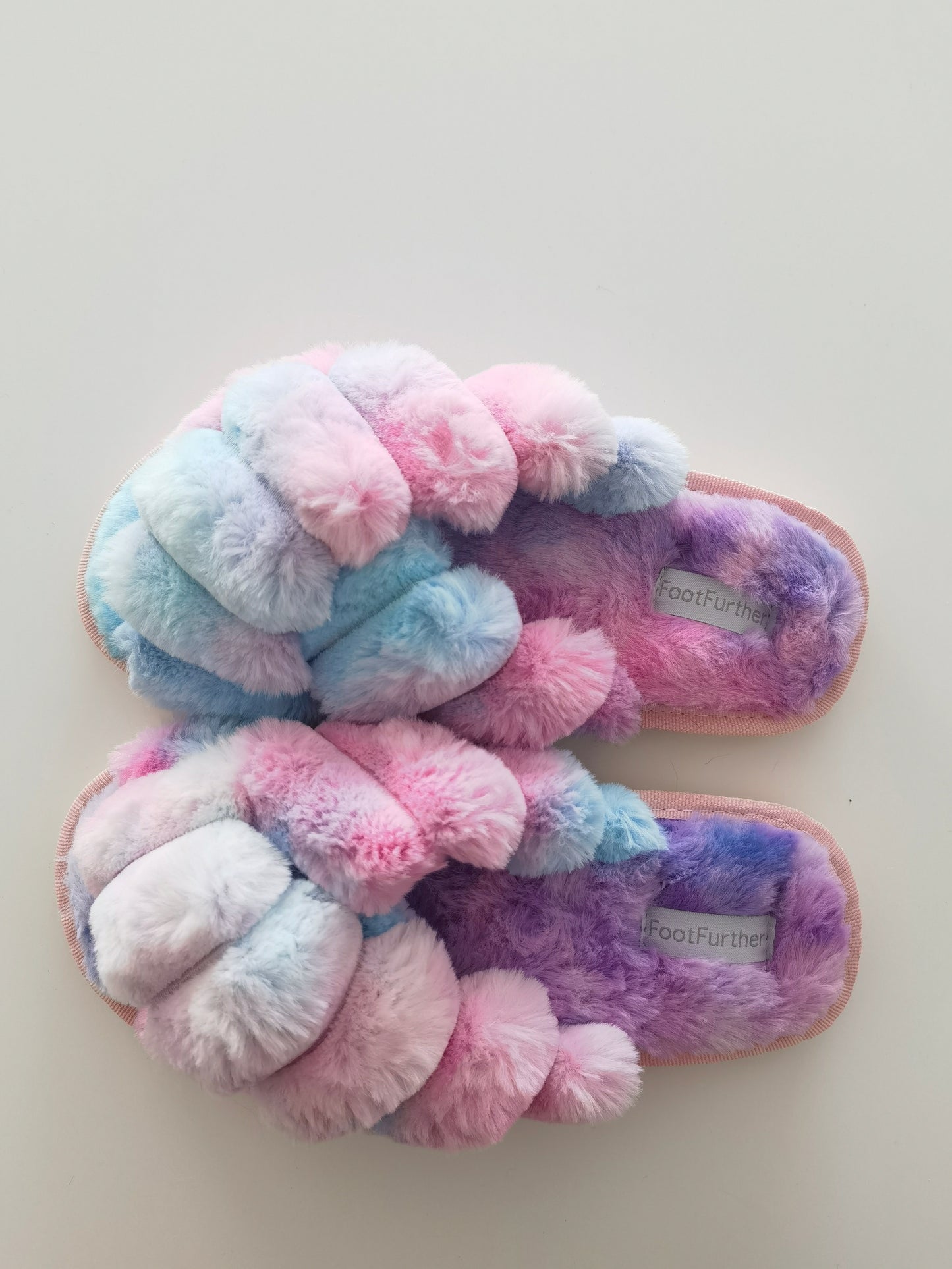 FootFurther Women's Fuzzy Slippers Cross Band Memory Foam House Slippers