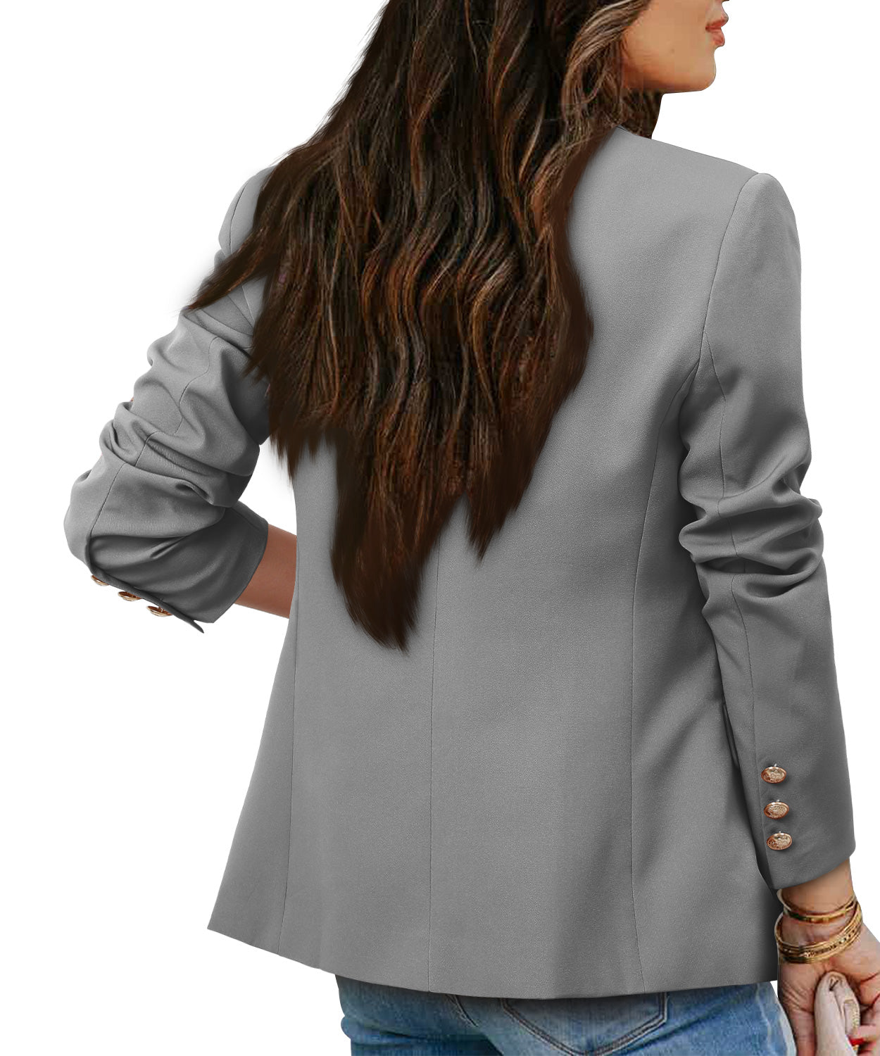 CRAZY GRID Womens Double Breasted Gold Button Business Casual Blazer