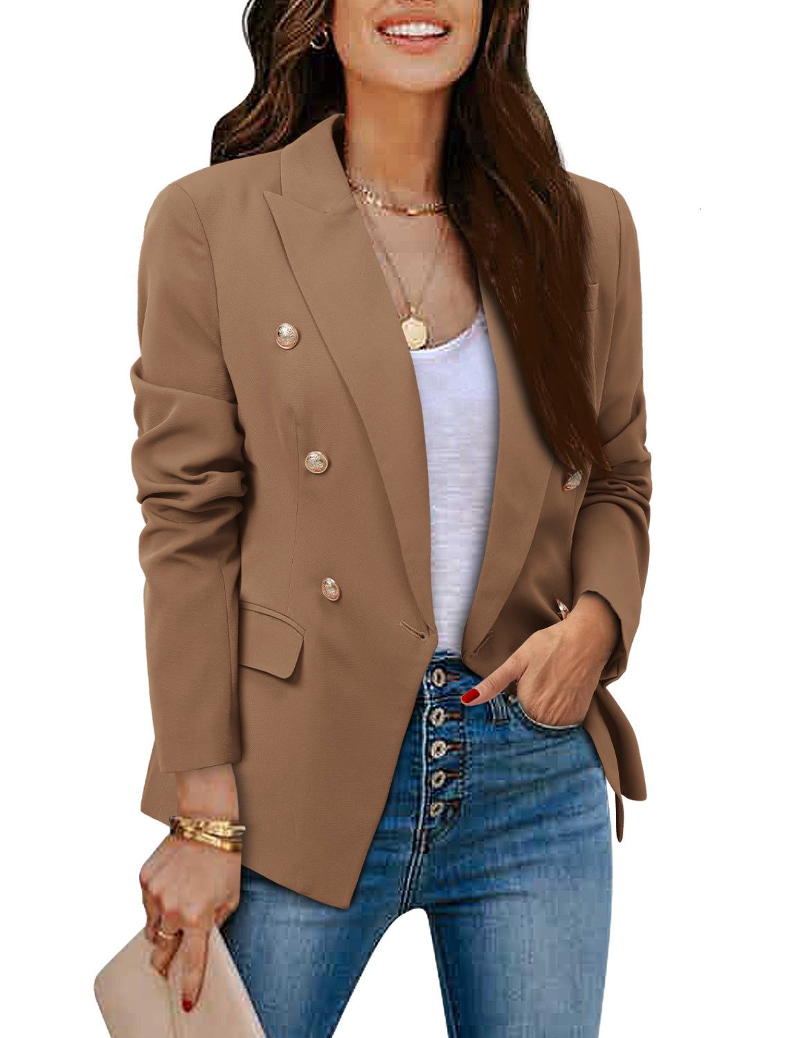 CRAZY GRID Womens Double Breasted Gold Button Business Casual Blazer