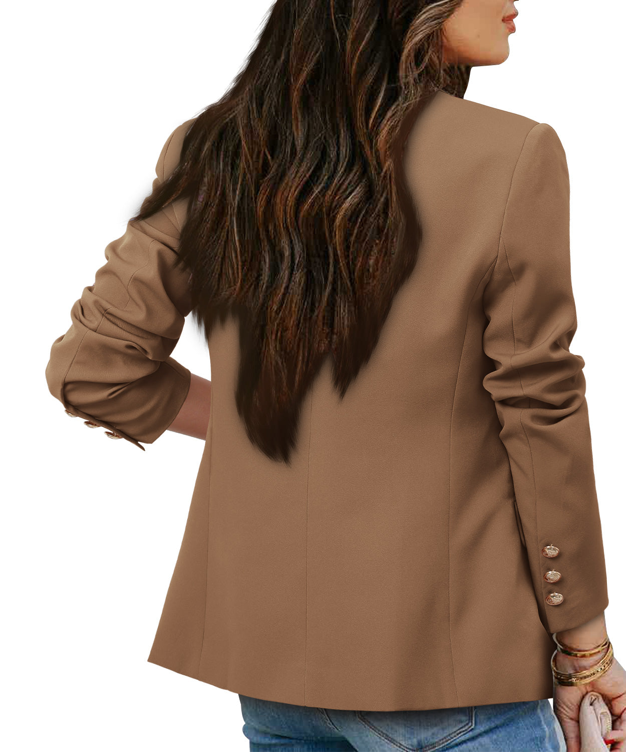 CRAZY GRID Womens Double Breasted Gold Button Business Casual Blazer