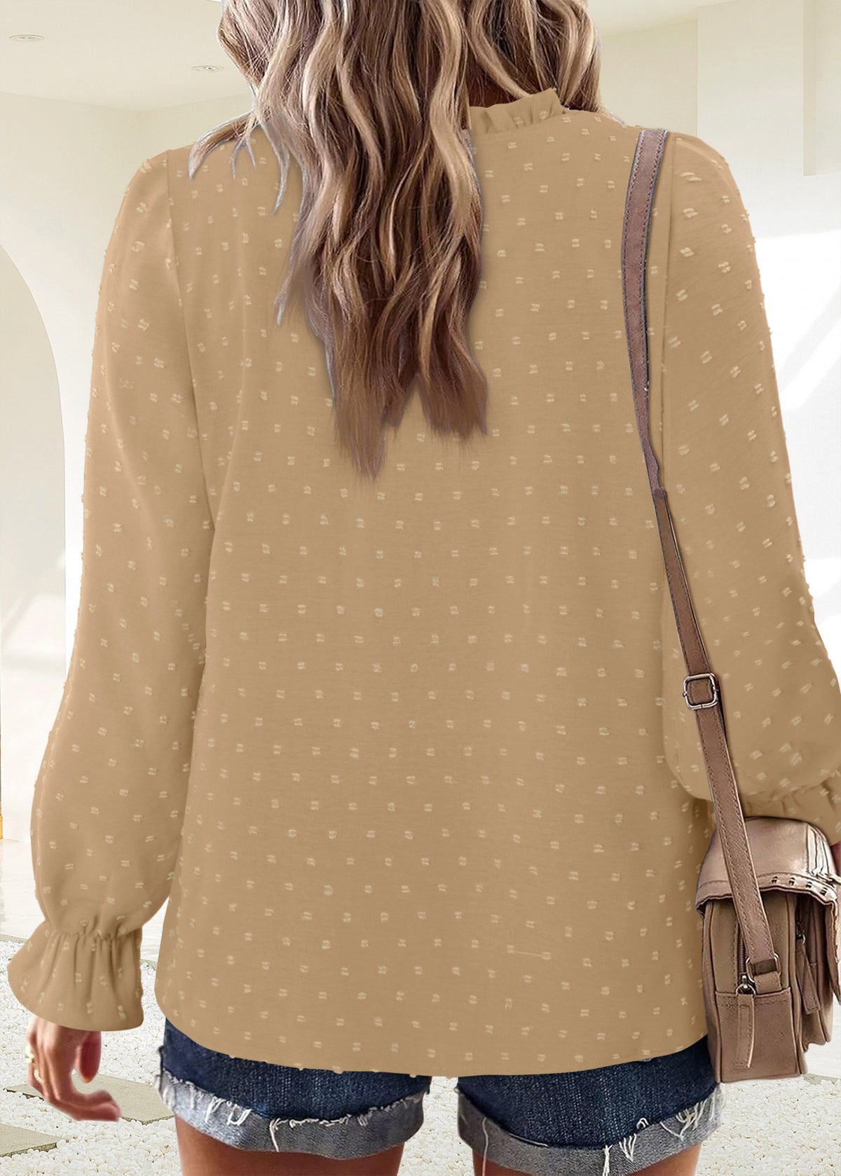BETTE BOUTIK Womens Boho Fall Fashion Tops Long Sleeve Casual Shirts Flowy Swiss Dot Blouses