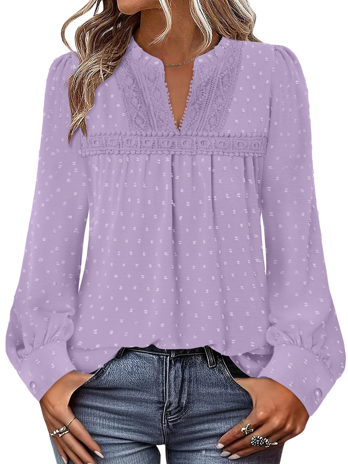 BETTE BOUTIK Womens Boho Fall Fashion Tops Long Sleeve Casual Shirts Flowy Swiss Dot Blouses
