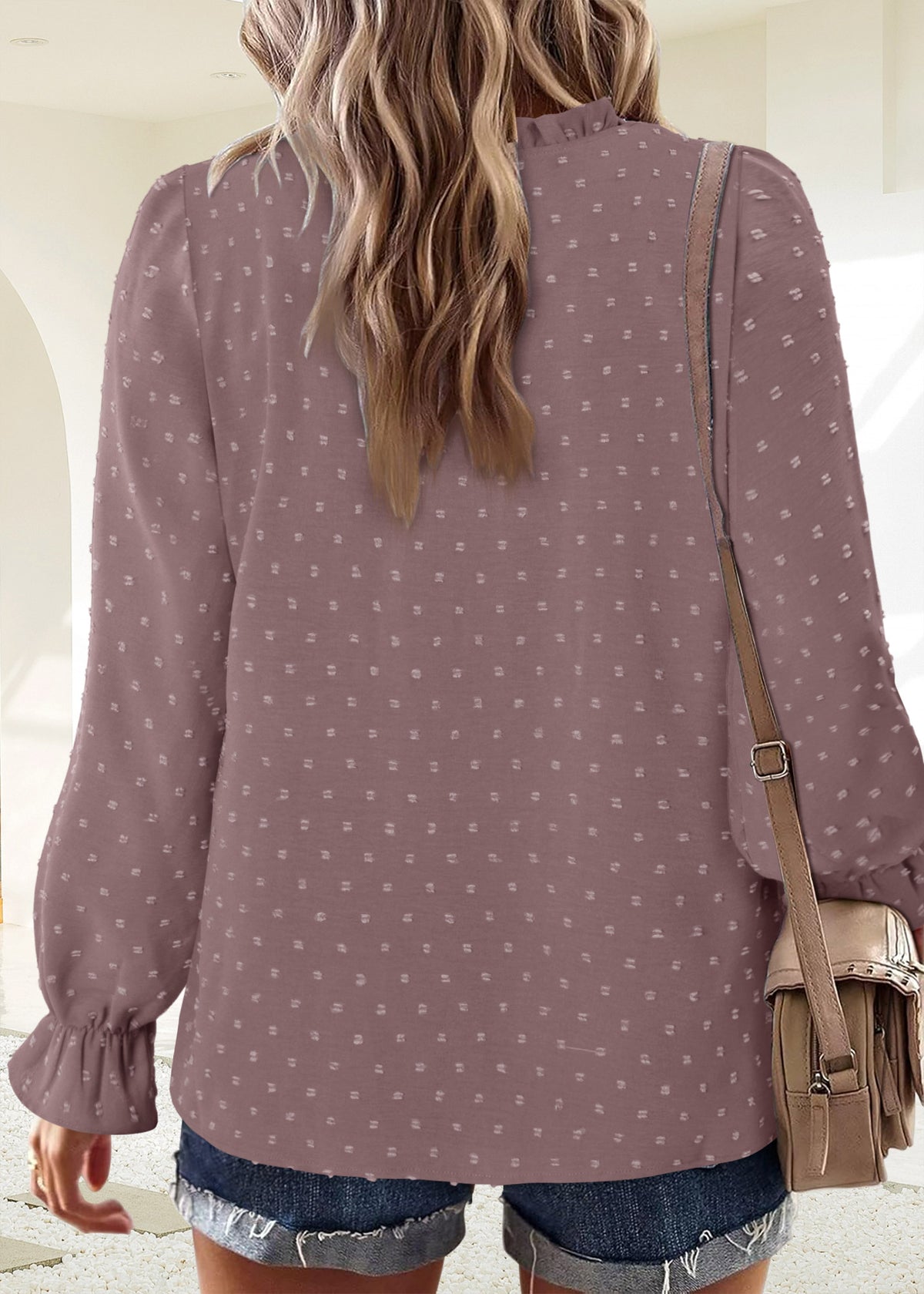 BETTE BOUTIK Womens Boho Fall Fashion Tops Long Sleeve Casual Shirts Flowy Swiss Dot Blouses