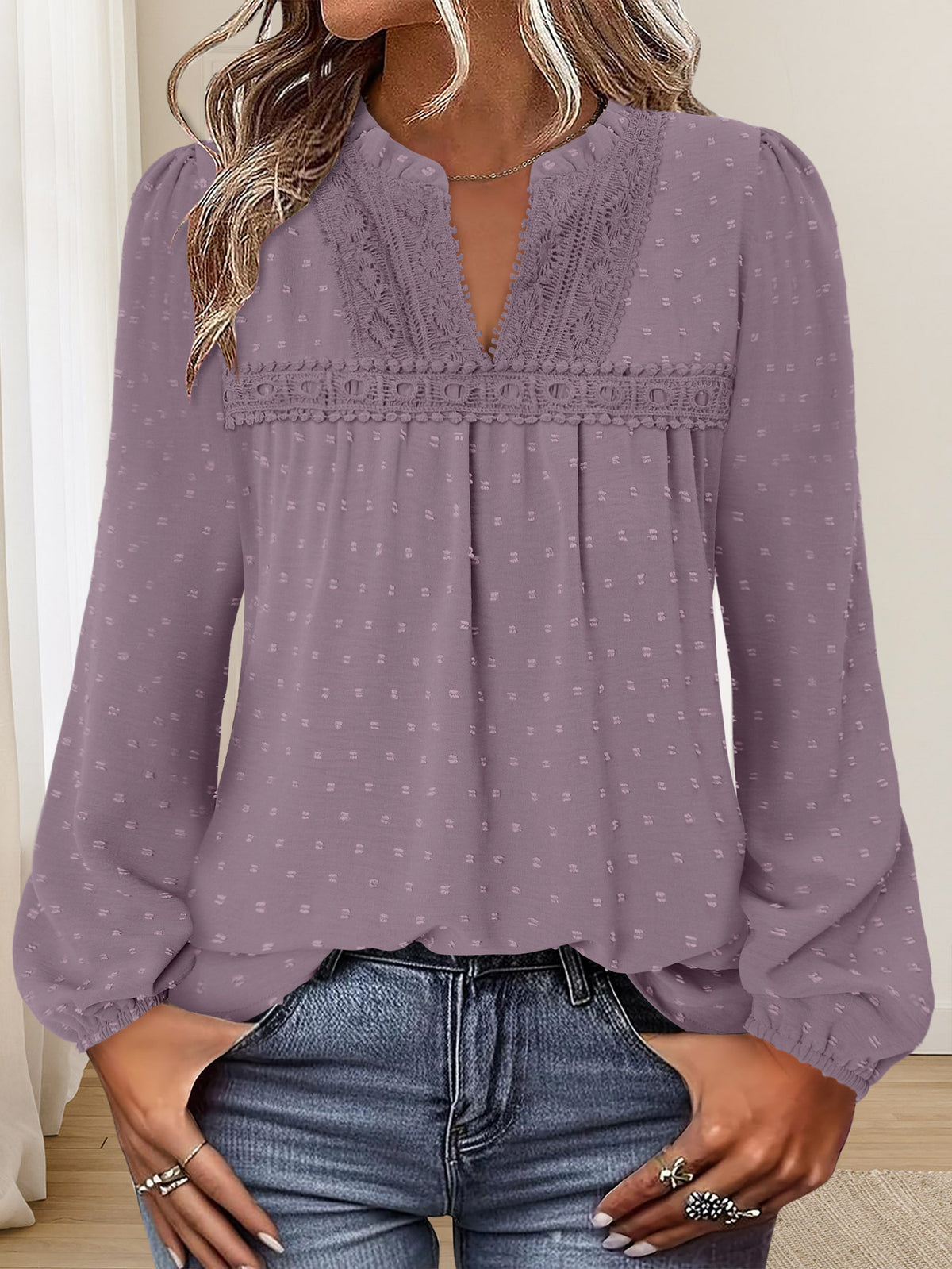 BETTE BOUTIK Womens Boho Fall Fashion Tops Long Sleeve Casual Shirts Flowy Swiss Dot Blouses