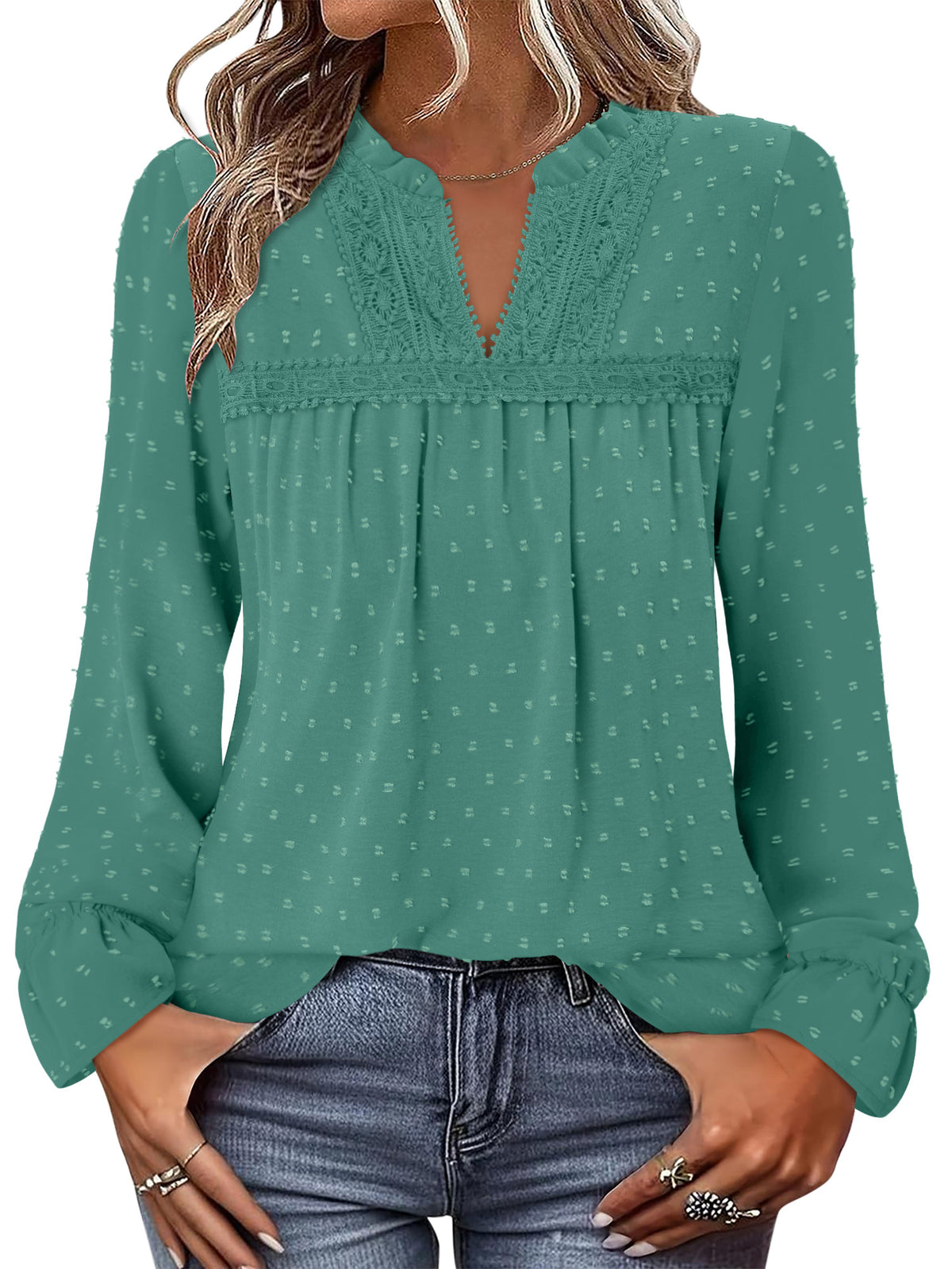 BETTE BOUTIK Womens Boho Fall Fashion Tops Long Sleeve Casual Shirts Flowy Swiss Dot Blouses