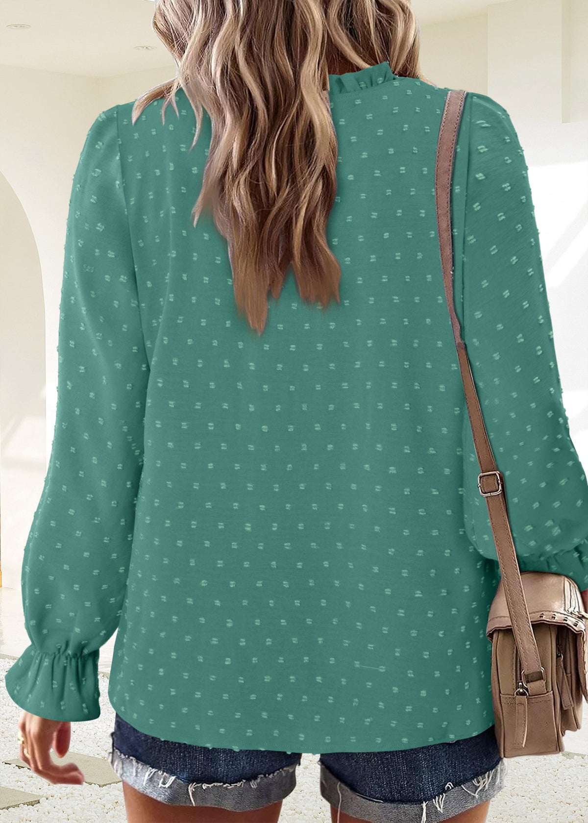 BETTE BOUTIK Womens Boho Fall Fashion Tops Long Sleeve Casual Shirts Flowy Swiss Dot Blouses