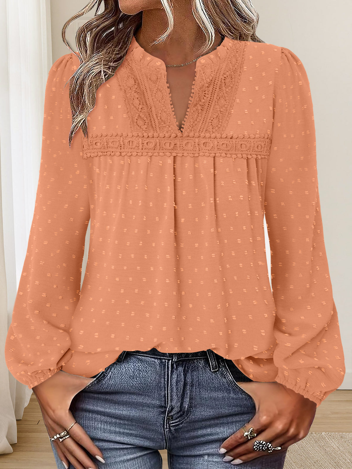 BETTE BOUTIK Womens Boho Fall Fashion Tops Long Sleeve Casual Shirts Flowy Swiss Dot Blouses
