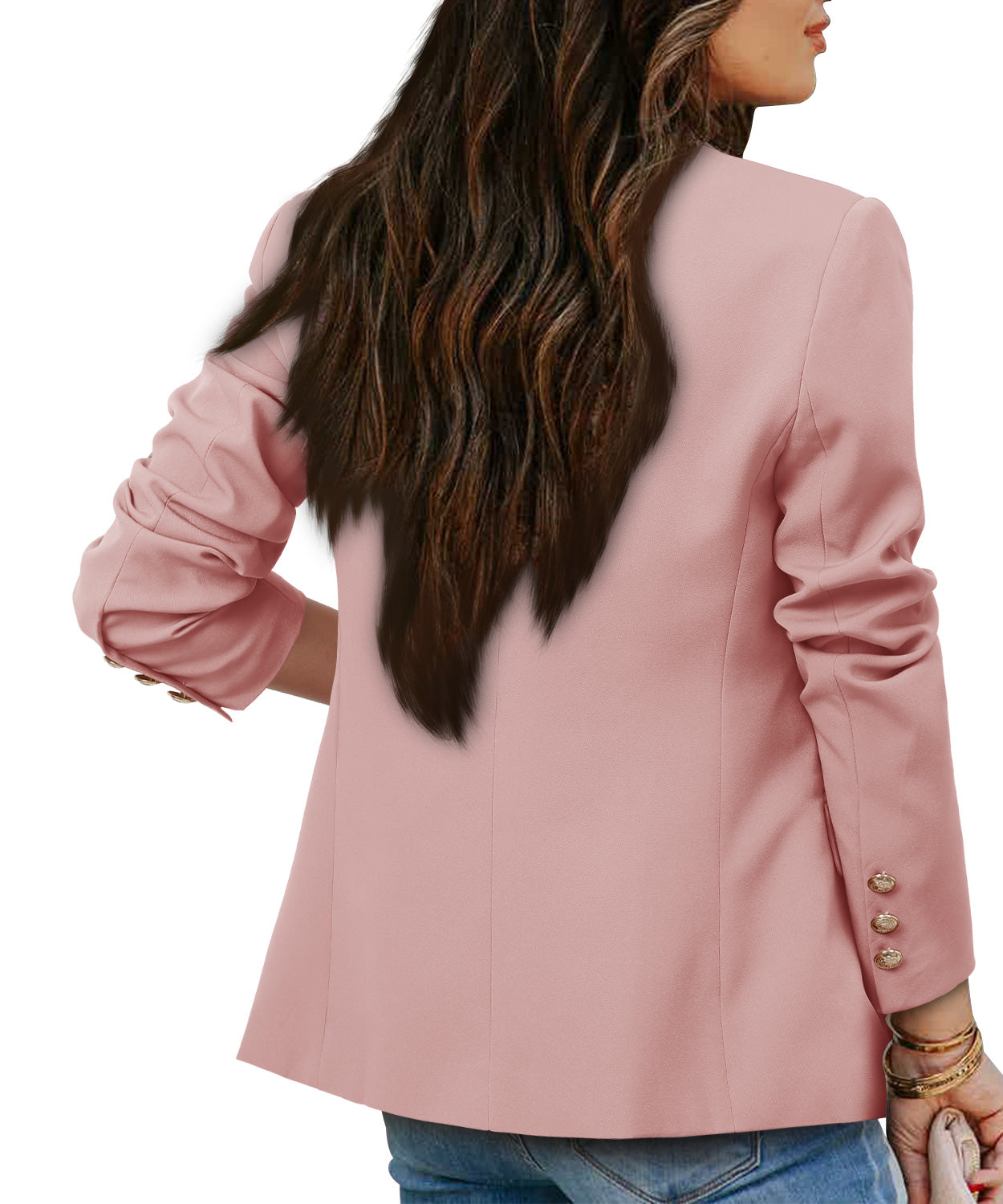CRAZY GRID Womens Double Breasted Gold Button Business Casual Blazer