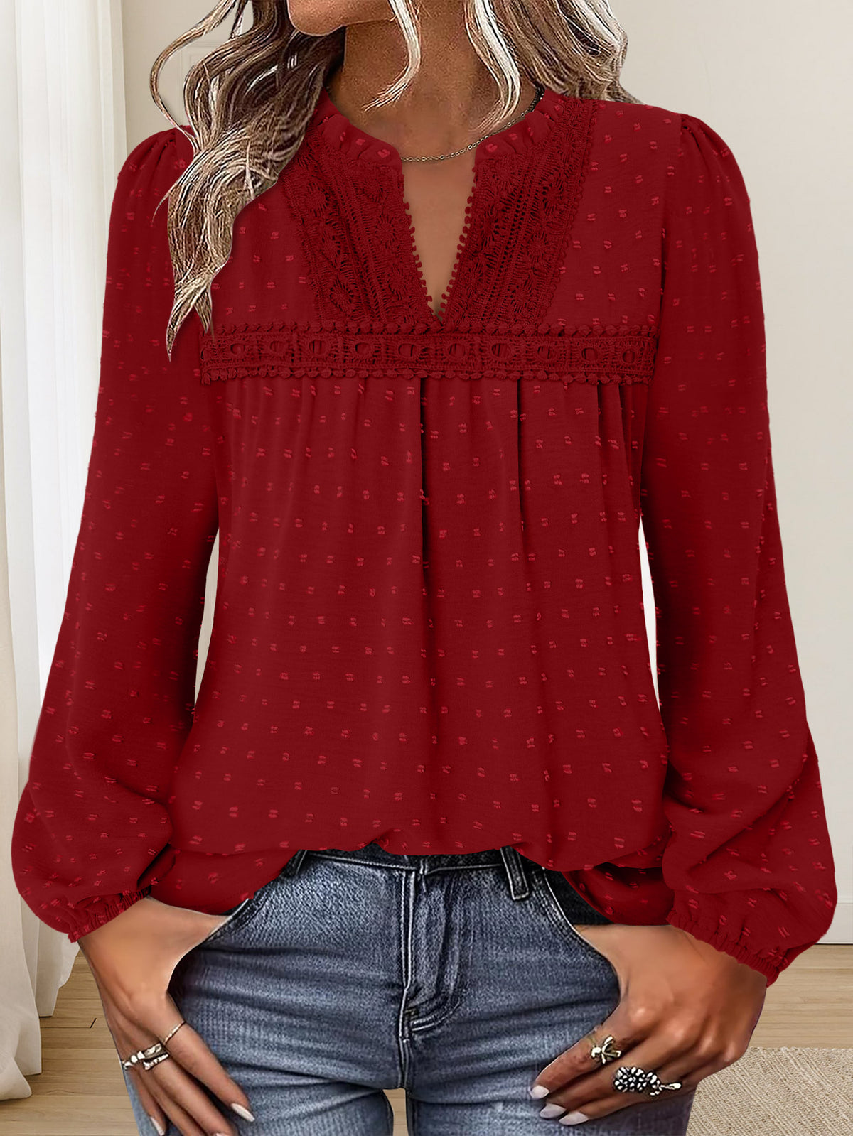BETTE BOUTIK Womens Boho Fall Fashion Tops Long Sleeve Casual Shirts Flowy Swiss Dot Blouses