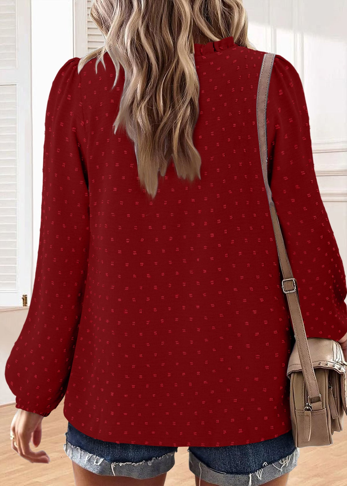 BETTE BOUTIK Womens Boho Fall Fashion Tops Long Sleeve Casual Shirts Flowy Swiss Dot Blouses
