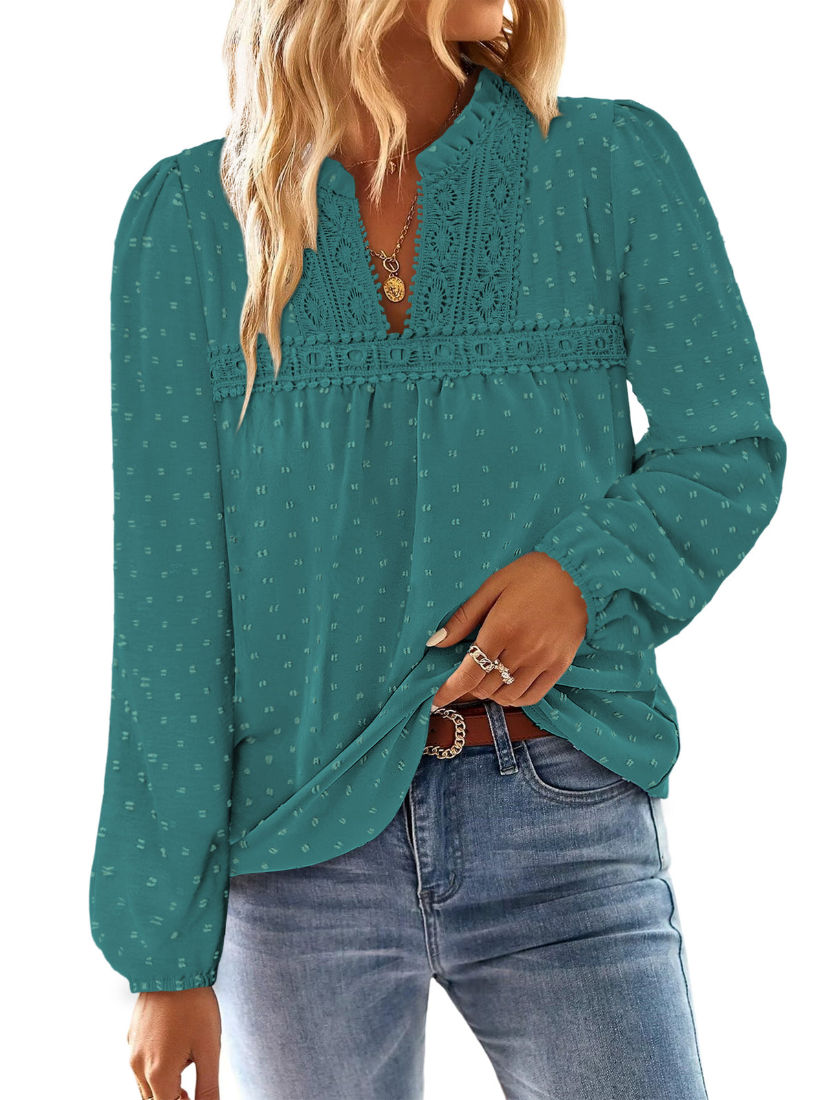 BETTE BOUTIK Womens Boho Fall Fashion Tops Long Sleeve Casual Shirts Flowy Swiss Dot Blouses