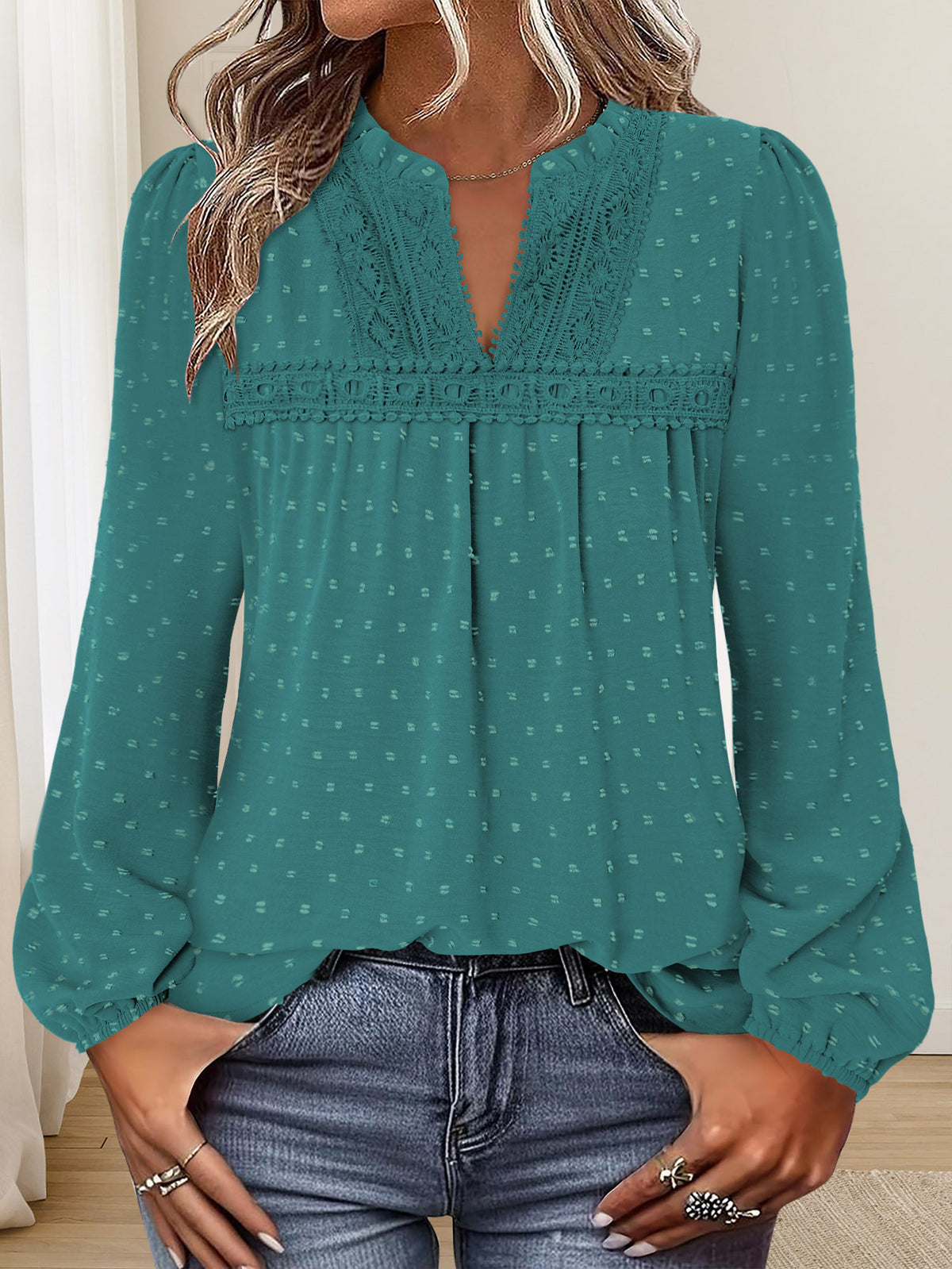 BETTE BOUTIK Womens Boho Fall Fashion Tops Long Sleeve Casual Shirts Flowy Swiss Dot Blouses