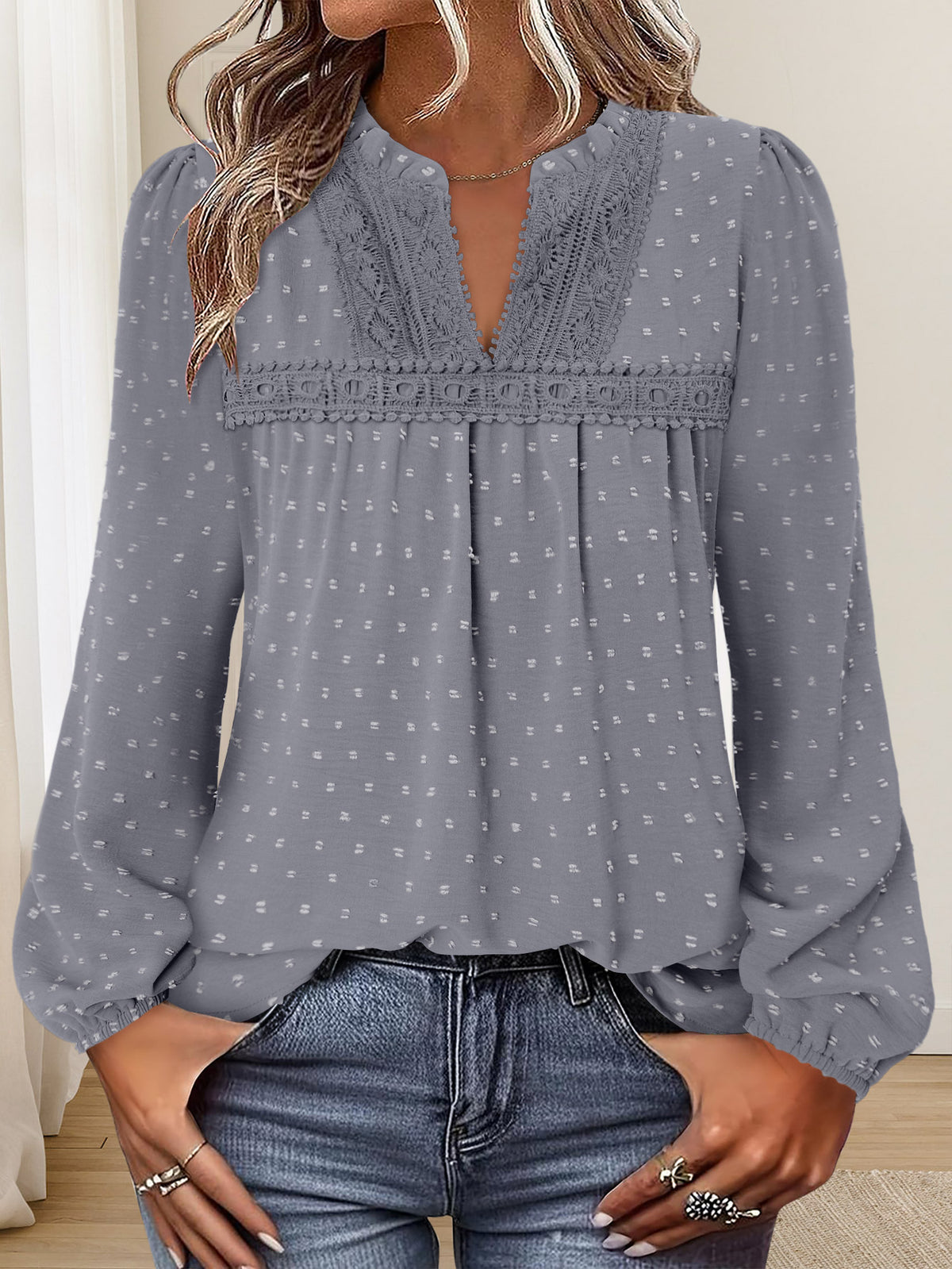 BETTE BOUTIK Womens Boho Fall Fashion Tops Long Sleeve Casual Shirts Flowy Swiss Dot Blouses