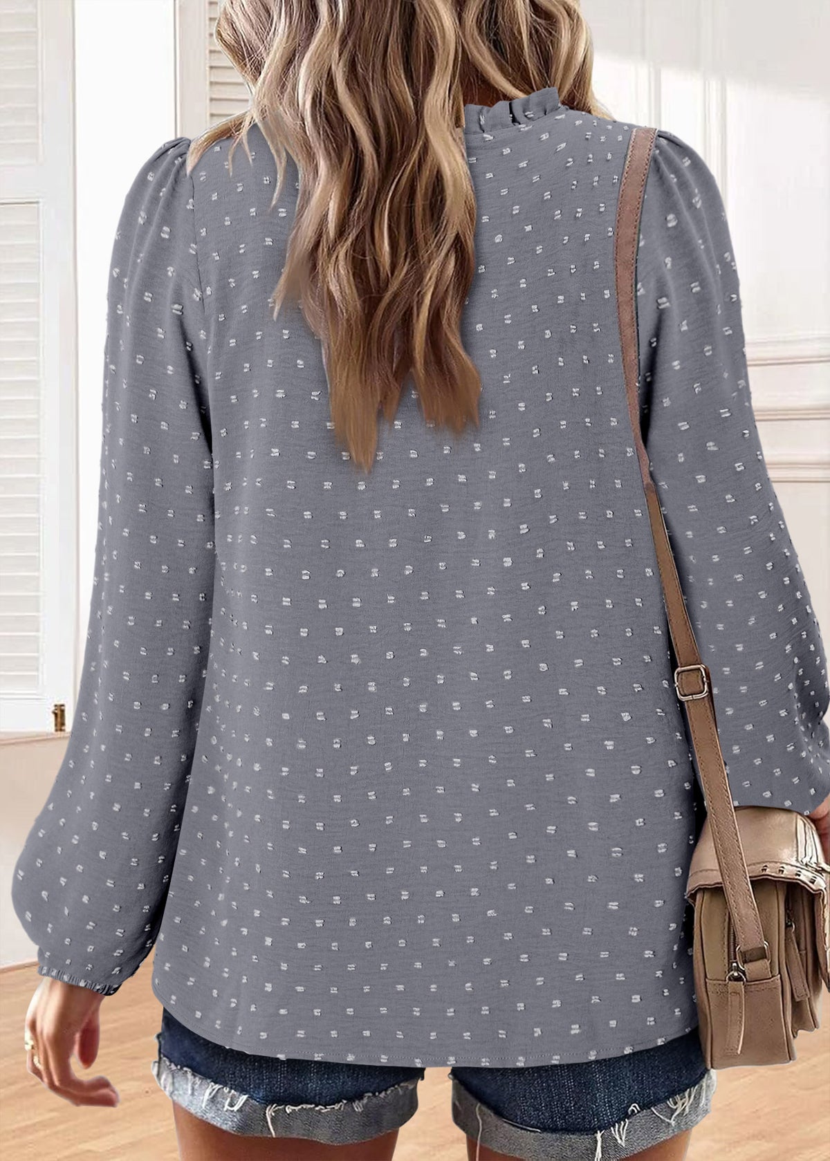 BETTE BOUTIK Womens Boho Fall Fashion Tops Long Sleeve Casual Shirts Flowy Swiss Dot Blouses
