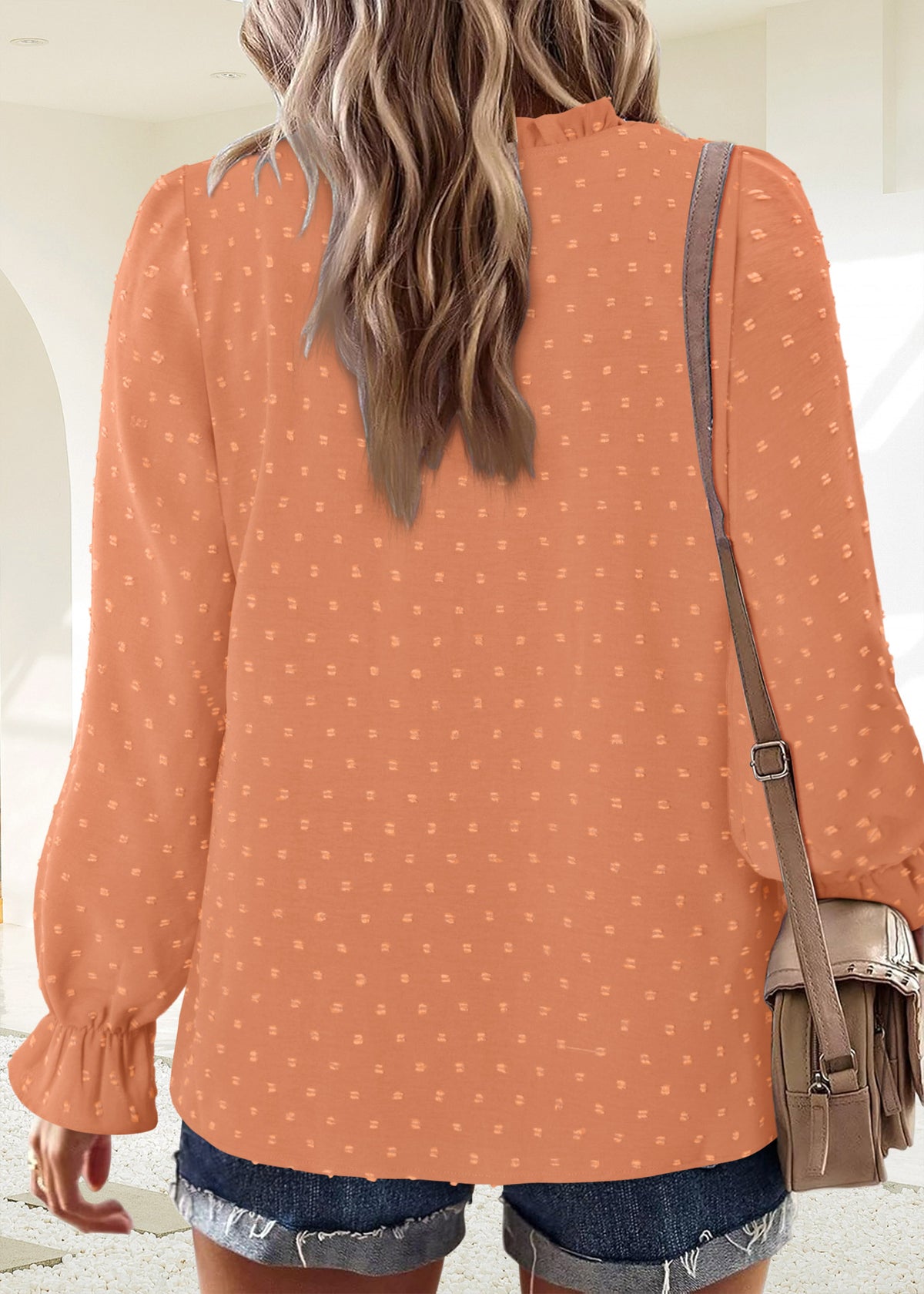 BETTE BOUTIK Womens Boho Fall Fashion Tops Long Sleeve Casual Shirts Flowy Swiss Dot Blouses