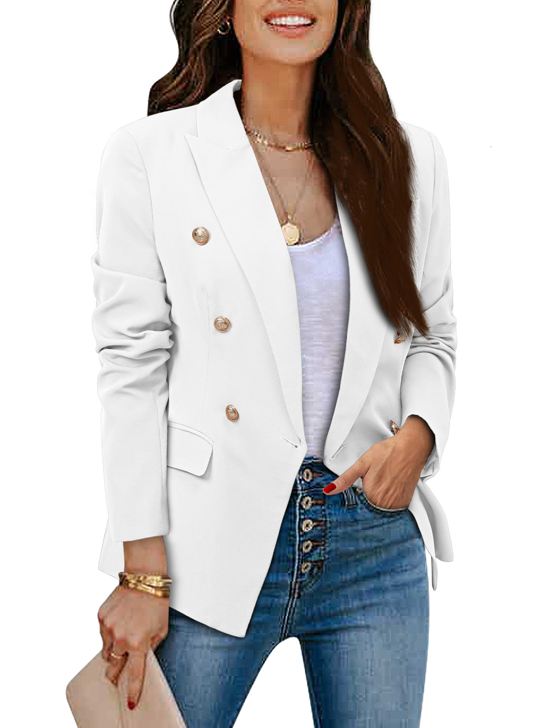 CRAZY GRID Womens Double Breasted Gold Button Business Casual Blazer