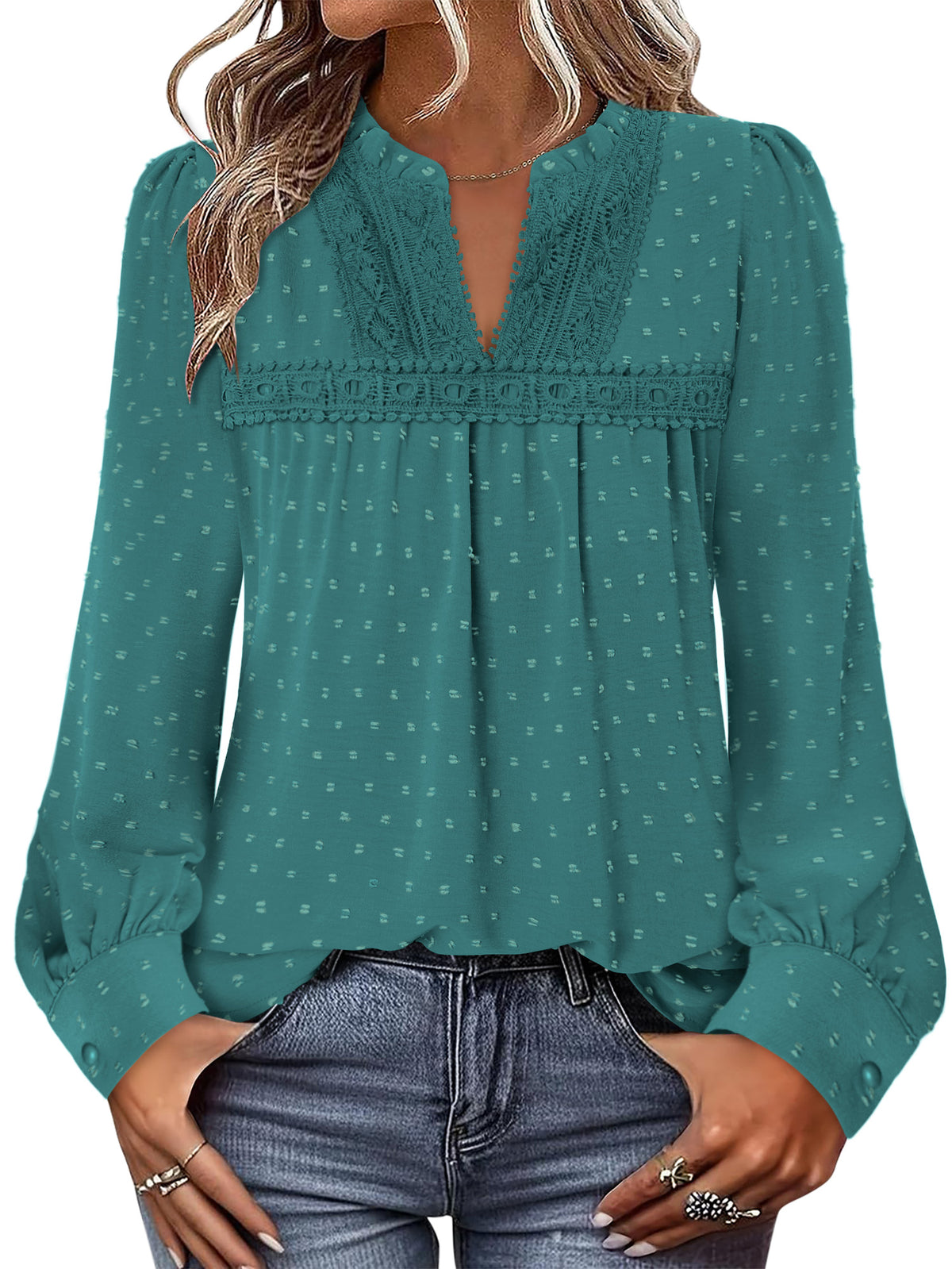 BETTE BOUTIK Womens Boho Fall Fashion Tops Long Sleeve Casual Shirts Flowy Swiss Dot Blouses