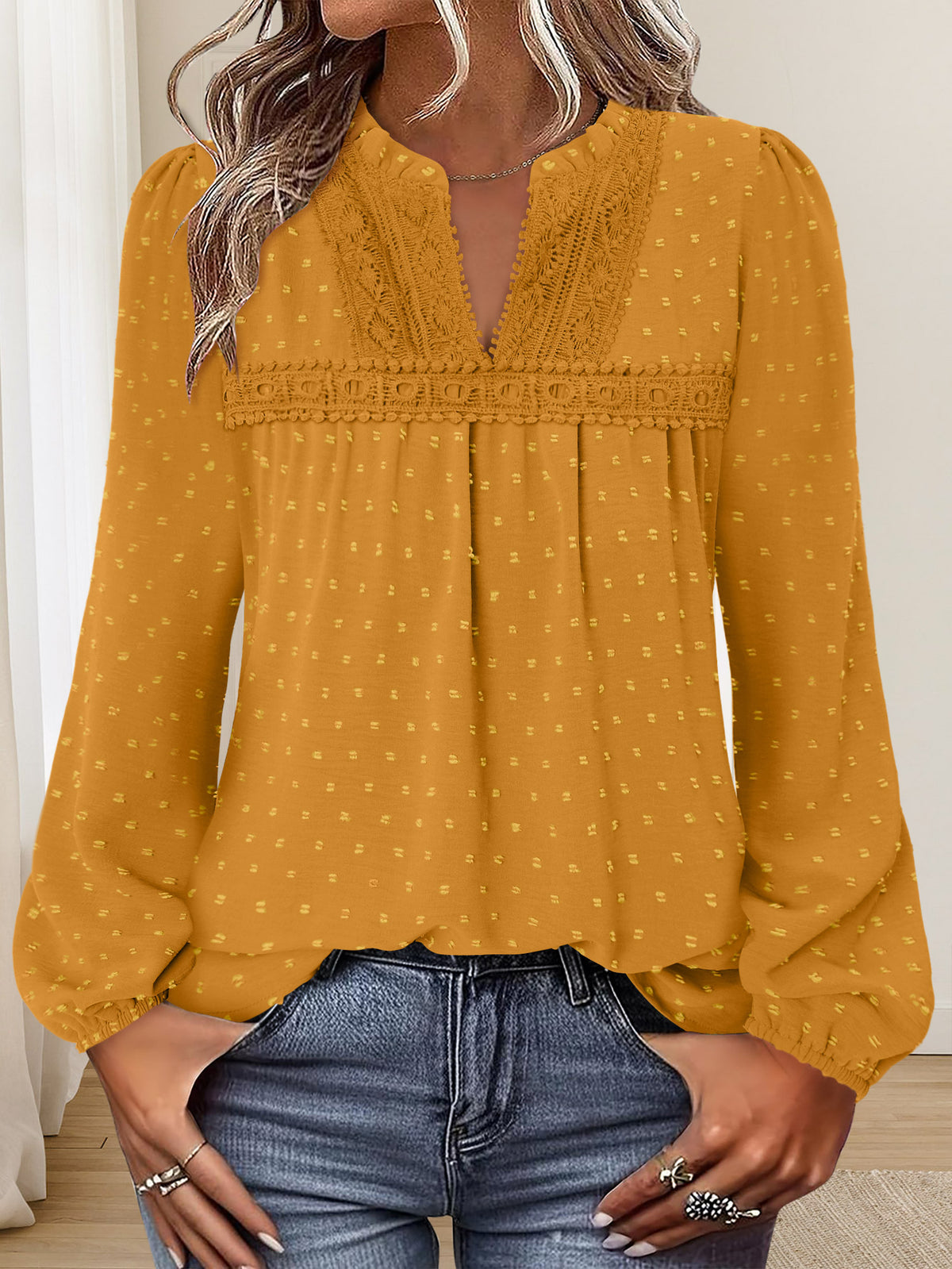 BETTE BOUTIK Womens Boho Fall Fashion Tops Long Sleeve Casual Shirts Flowy Swiss Dot Blouses