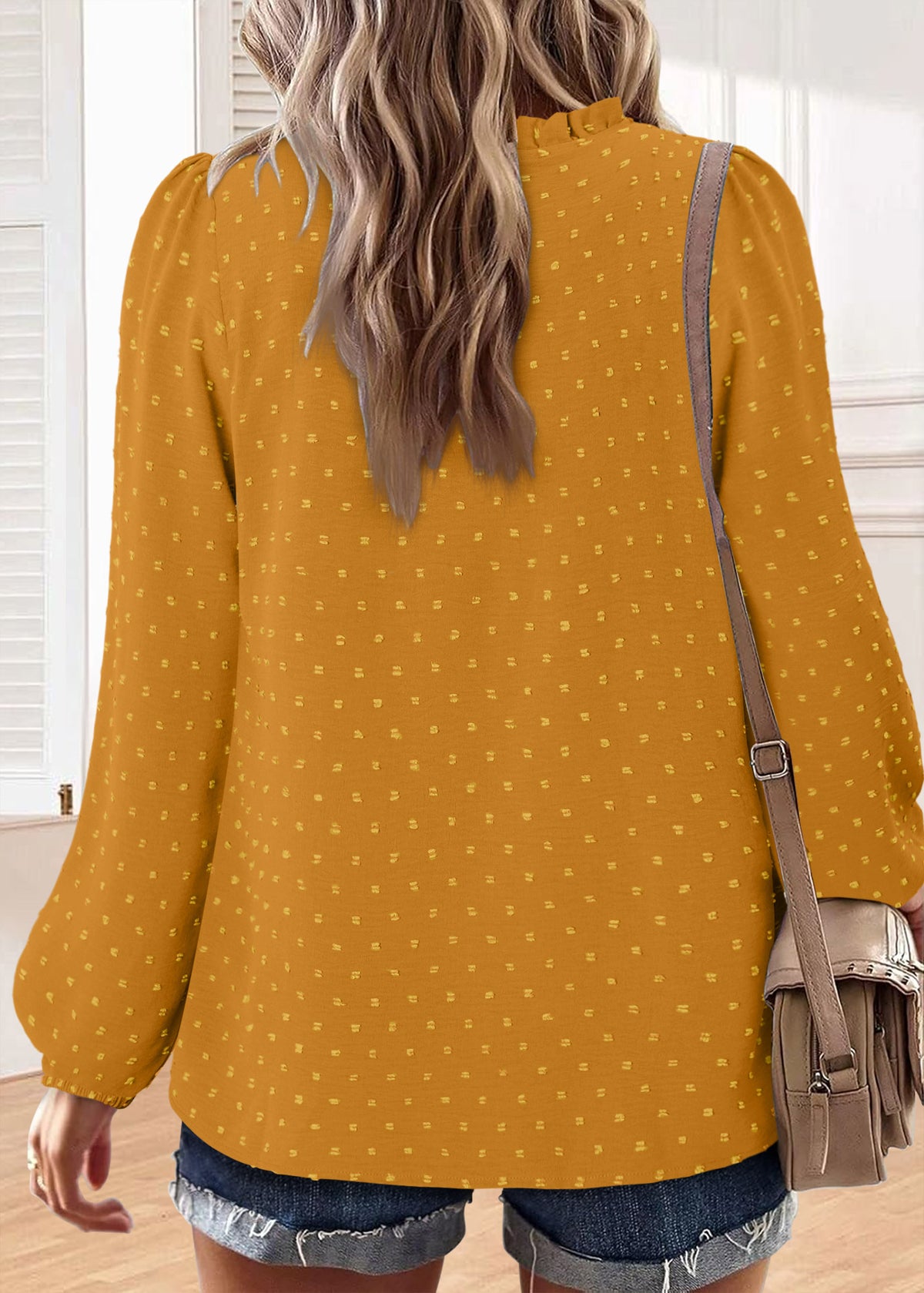 BETTE BOUTIK Womens Boho Fall Fashion Tops Long Sleeve Casual Shirts Flowy Swiss Dot Blouses