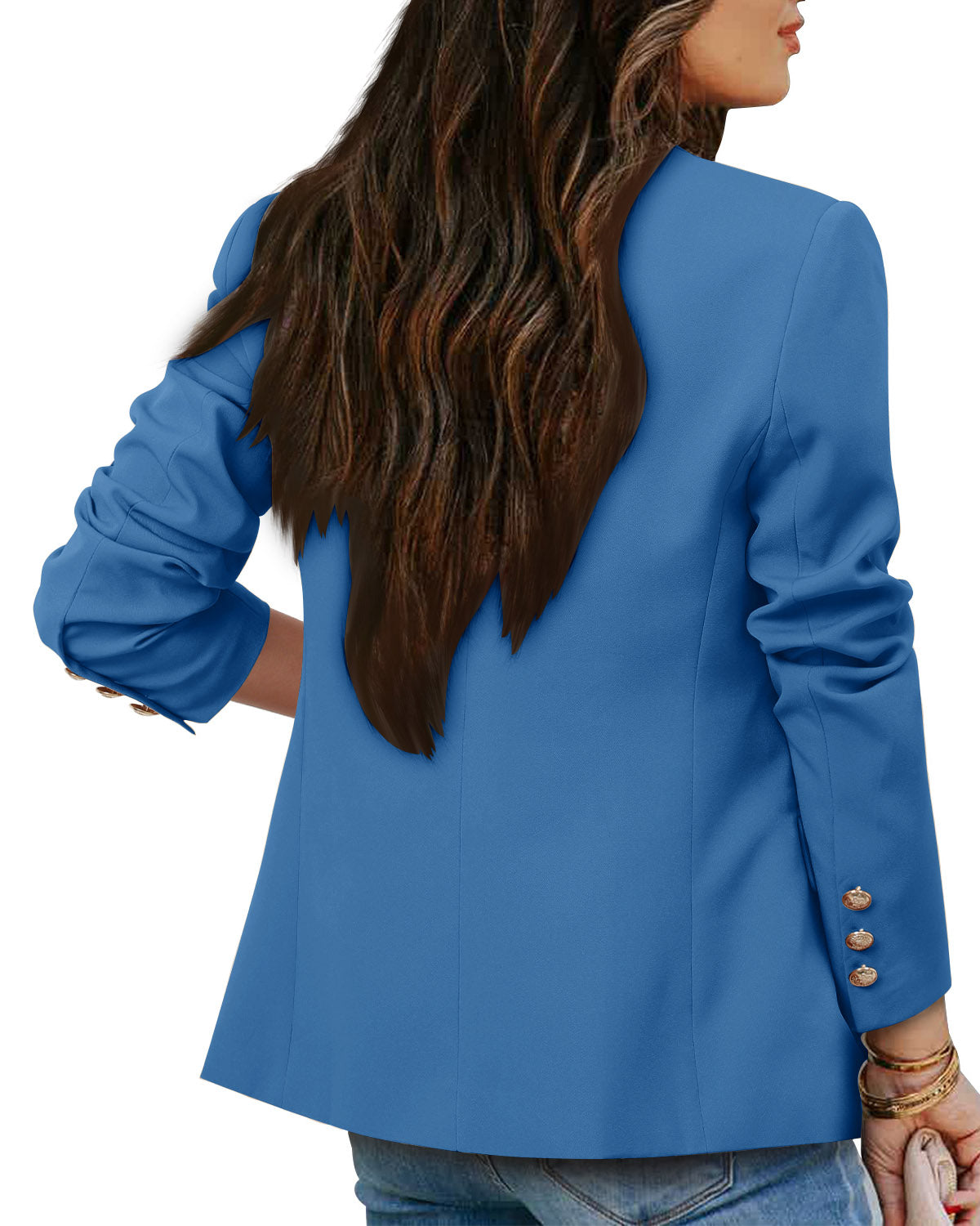 CRAZY GRID Womens Double Breasted Gold Button Business Casual Blazer