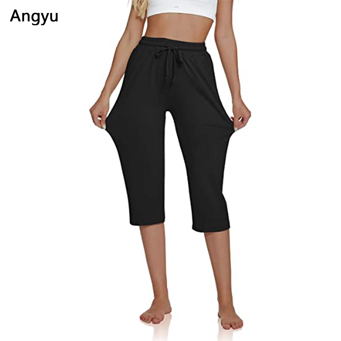 Angyu Women's Comfy Drawstring Yoga Capri Pants