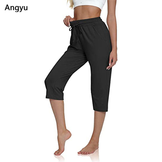 Angyu Women's Comfy Drawstring Yoga Capri Pants