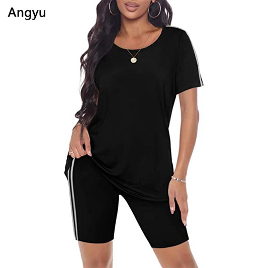 Angyu Two Piece Outfits for Women Short Sleeve