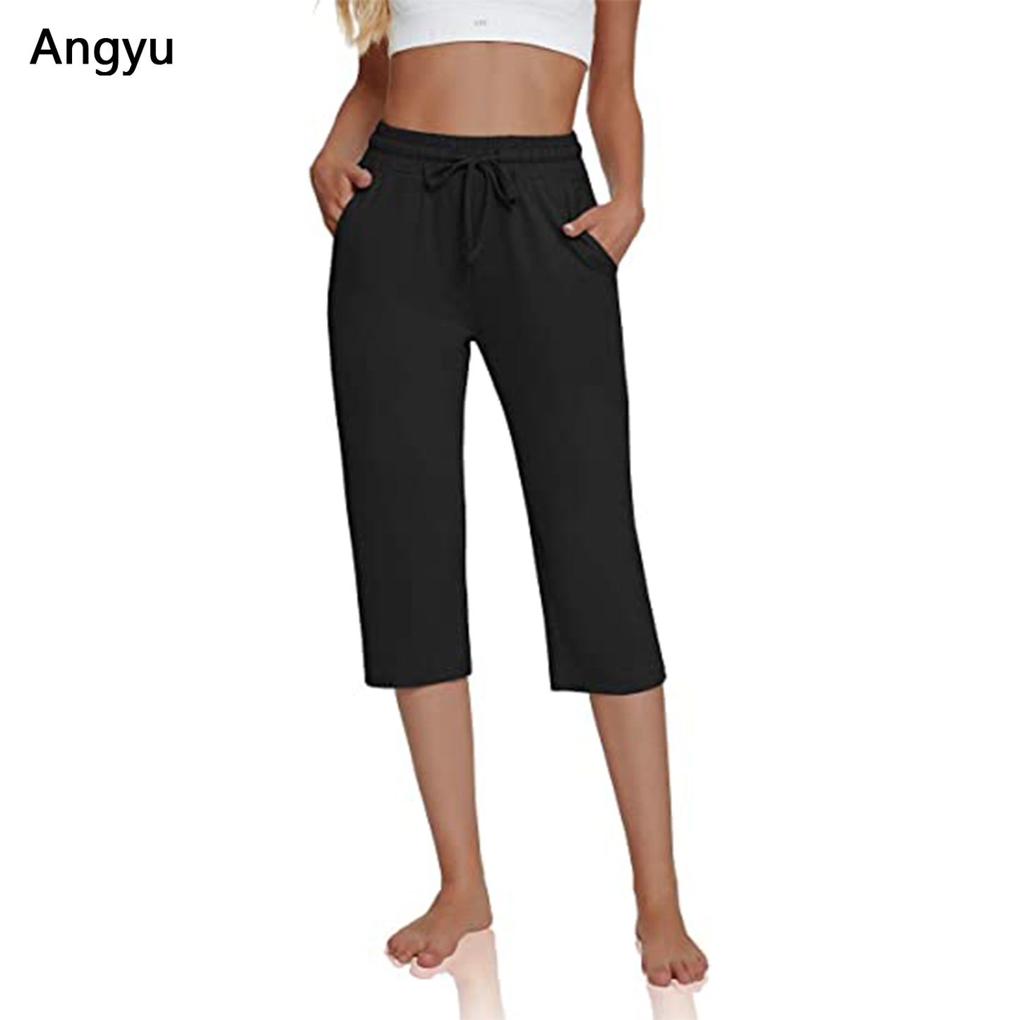 Angyu Women's Comfy Drawstring Yoga Capri Pants