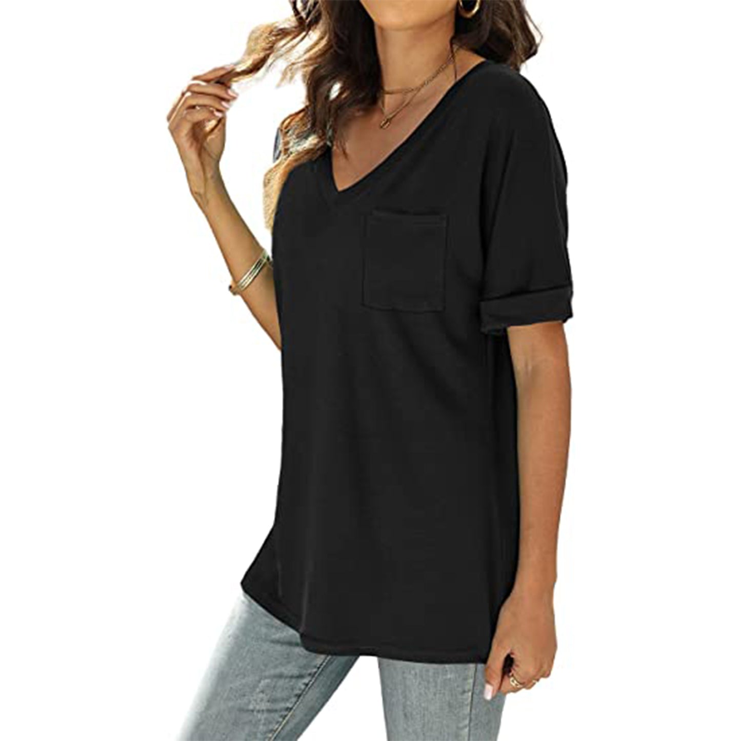 SINCHA Women's Short Sleeve V-Neck Tee T-Shirt