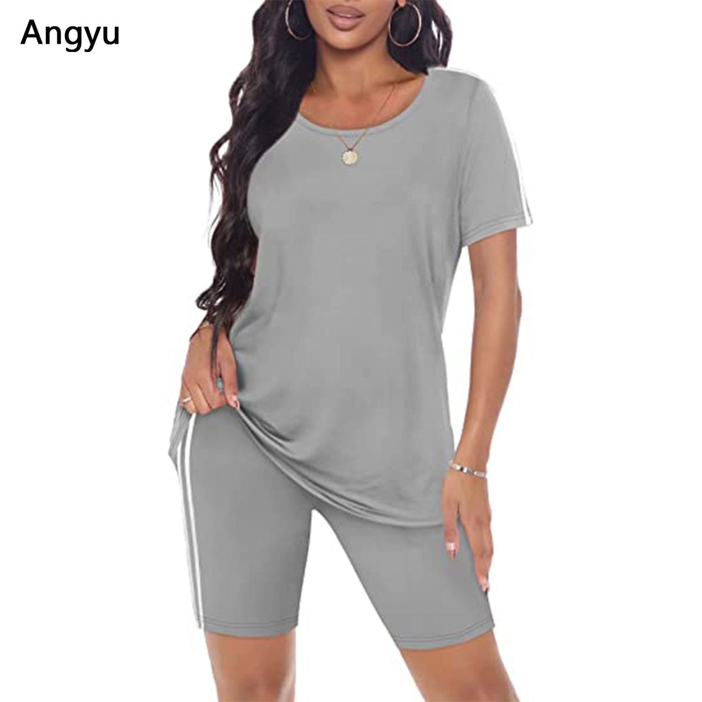 Angyu Two Piece Outfits for Women Short Sleeve