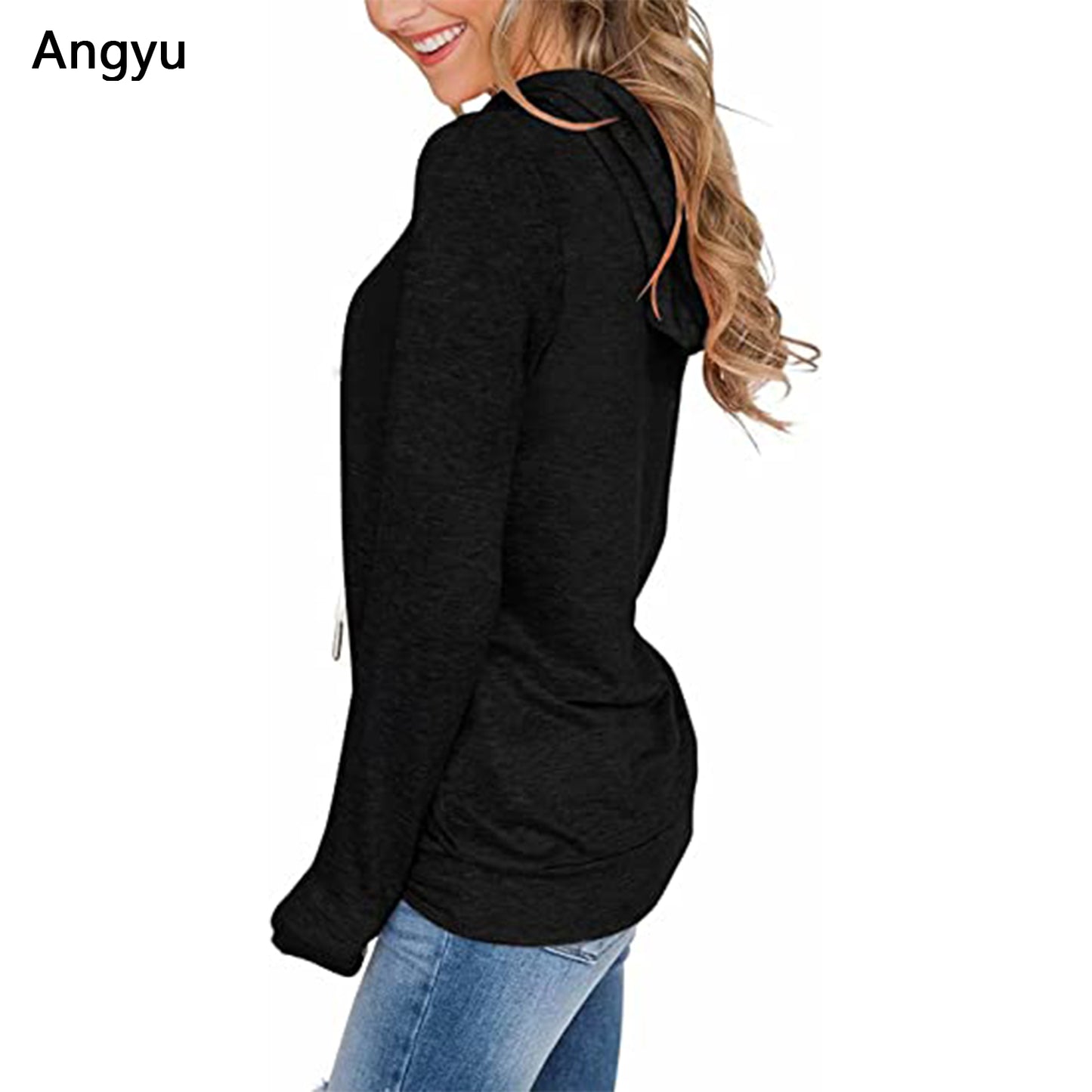 Angyu Women Hoodies Tops Long Sleeve Drawstring Pullover Sweatshirts with Pocket