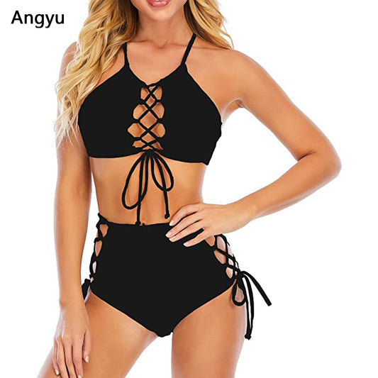 Angyu Women Backless Bikini High Waist Tankini Bathing Suit Strap Swimsuit Set