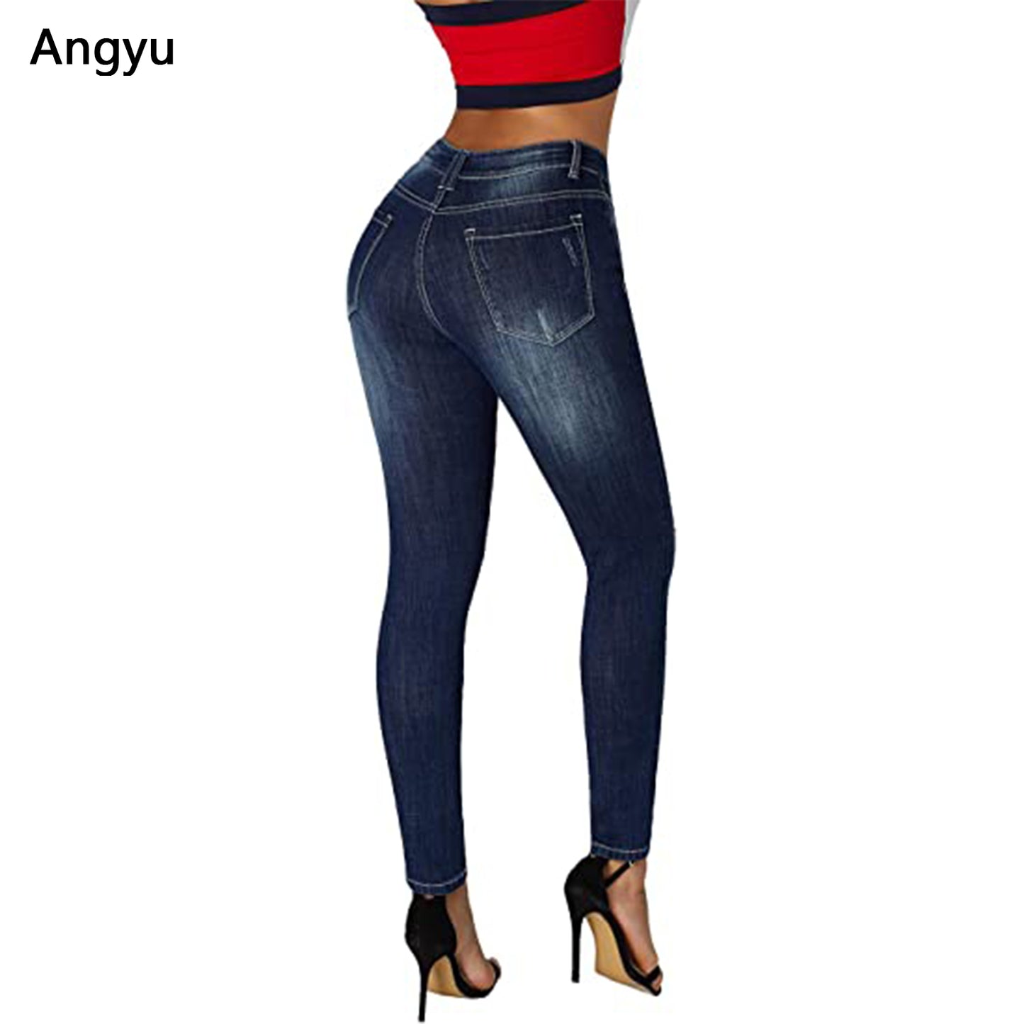 Angyu Women's Ripped Mid Rise Destroyed Skinny Jeans