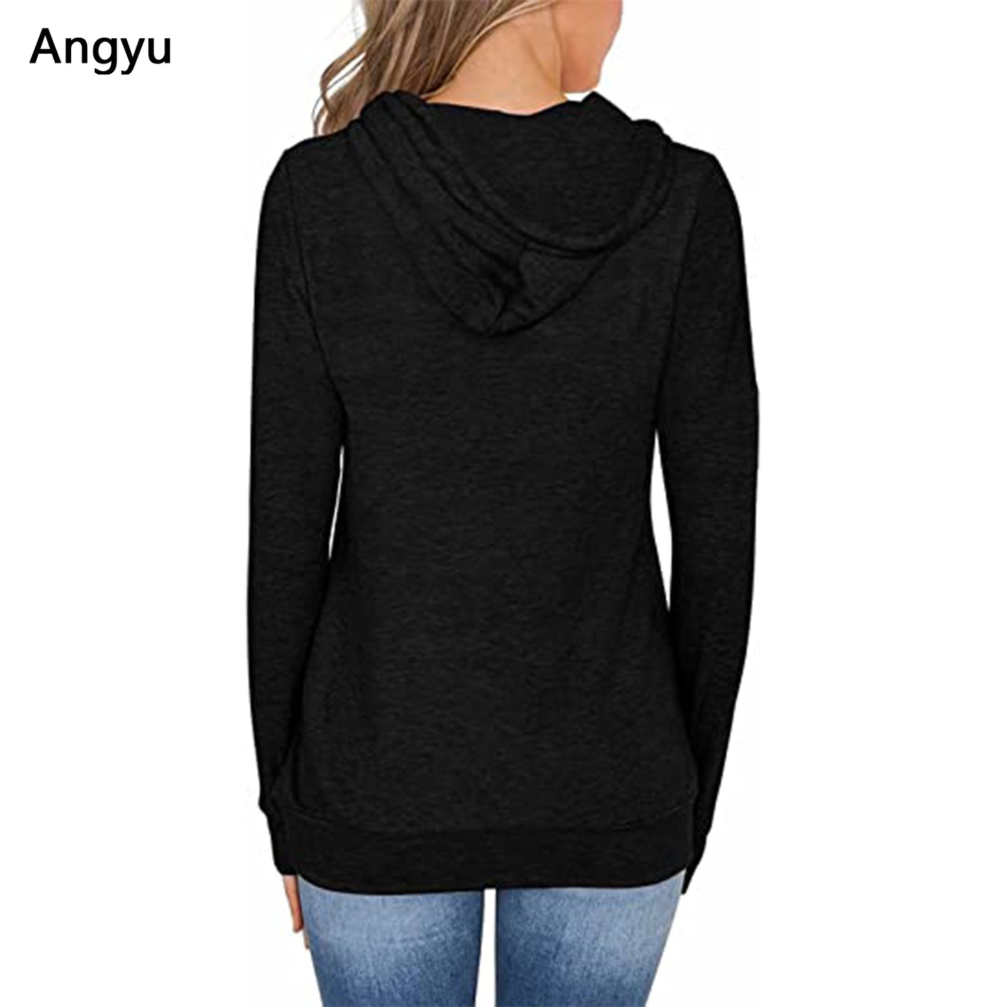 Angyu Women Hoodies Tops Long Sleeve Drawstring Pullover Sweatshirts with Pocket