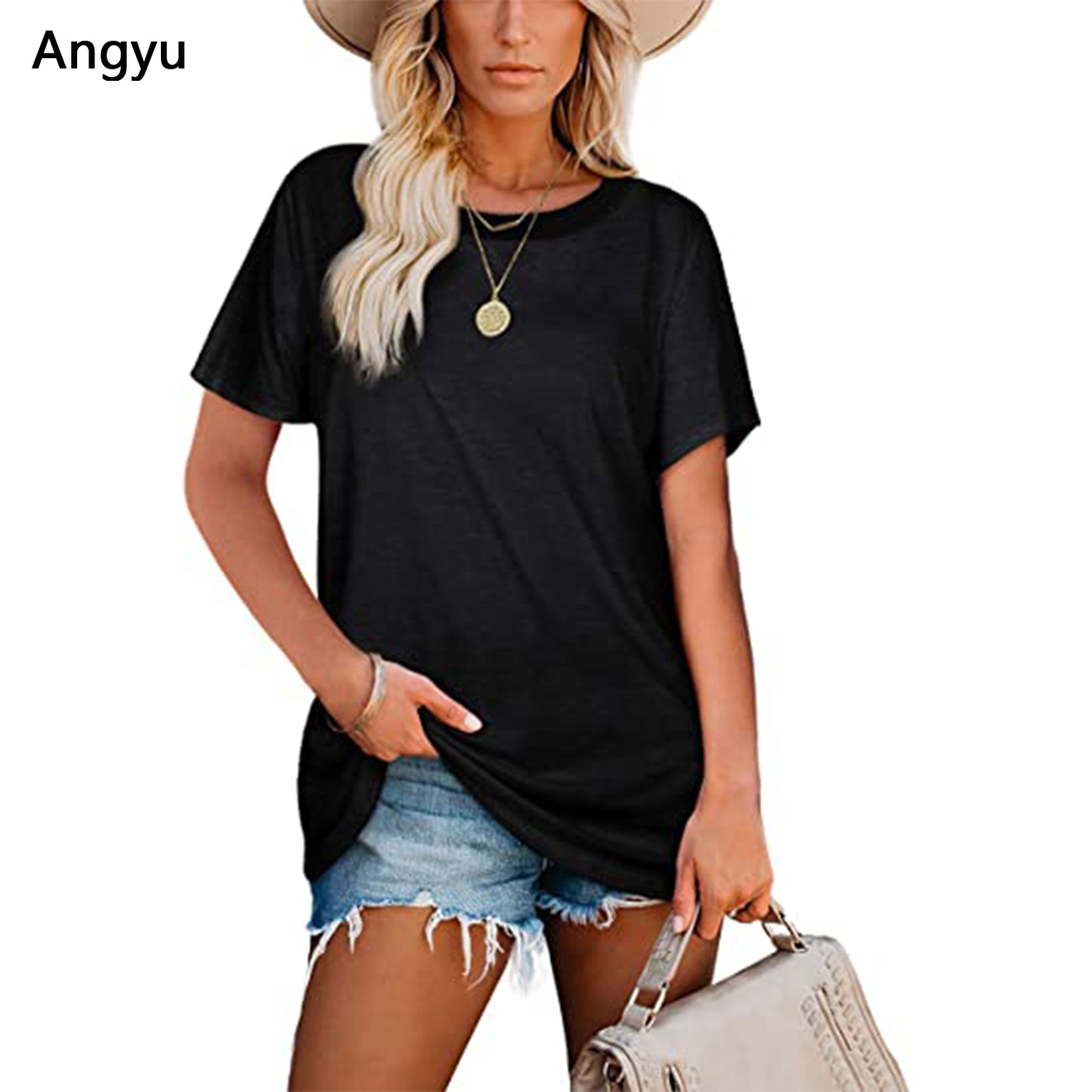 Angyu Summer Tops for Women Crewneck Loose Fit Soft