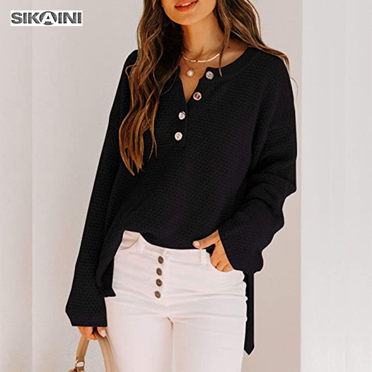 SIKAINI Women's Oversized Sweaters Batwing Long Sleeve