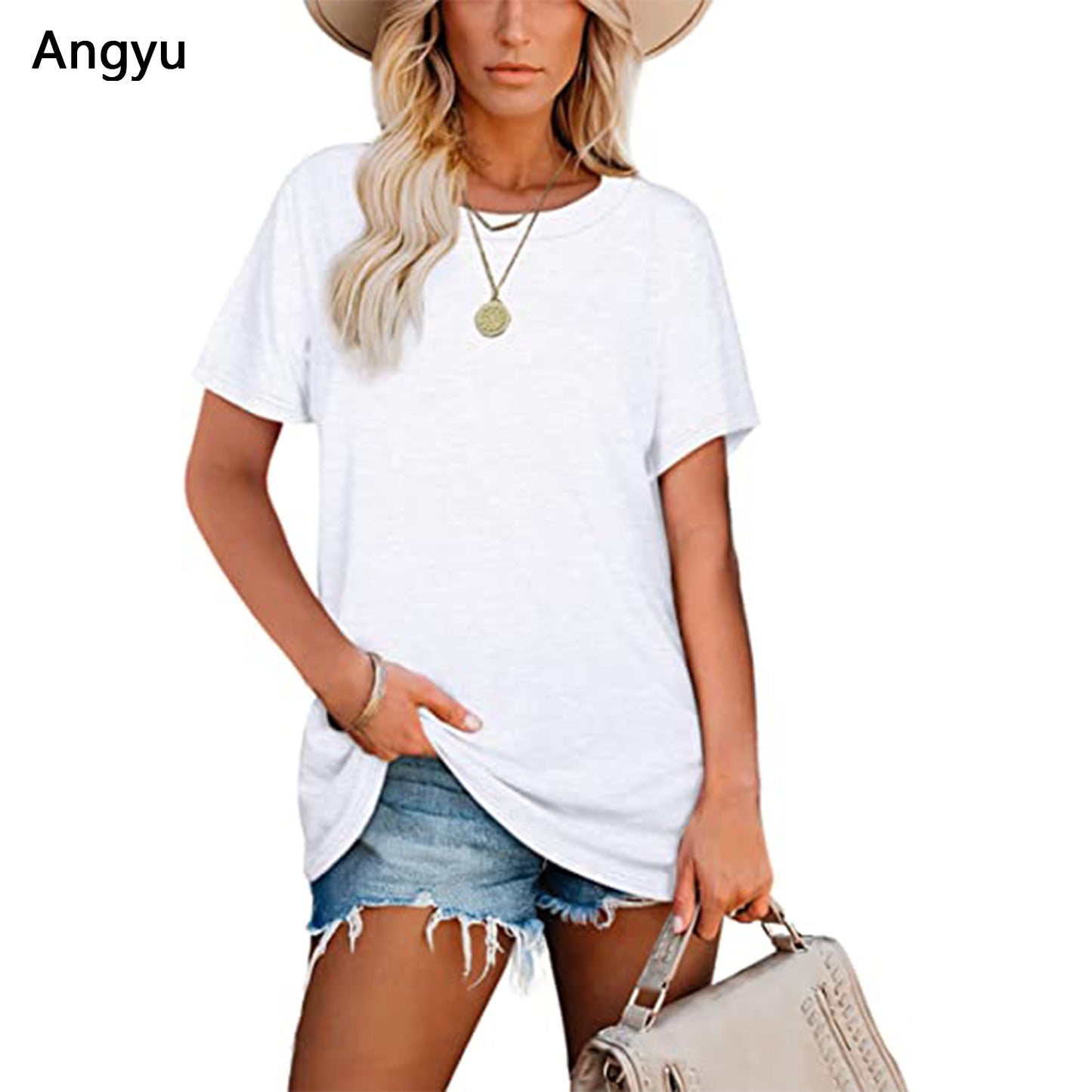 Angyu Summer Tops for Women Crewneck Loose Fit Soft