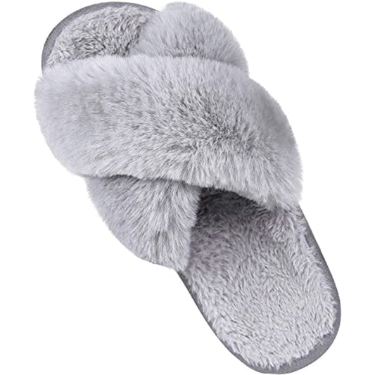 KAUACH Women's Fuzzy Cross Band Slip-on Open Toe House Slippers