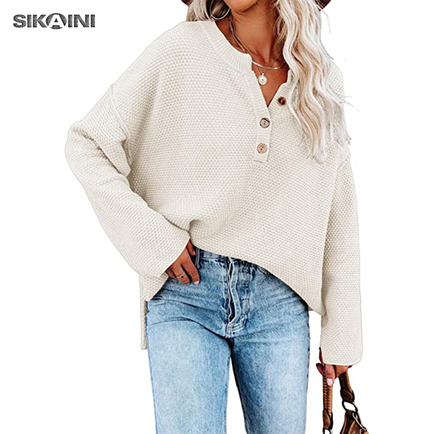 SIKAINI Women's Oversized Sweaters Batwing Long Sleeve