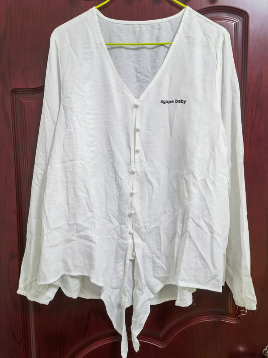 agape baby Women's V Neck Button Down Shirts Casual Long Sleeve Tie Knot Tops Blouses